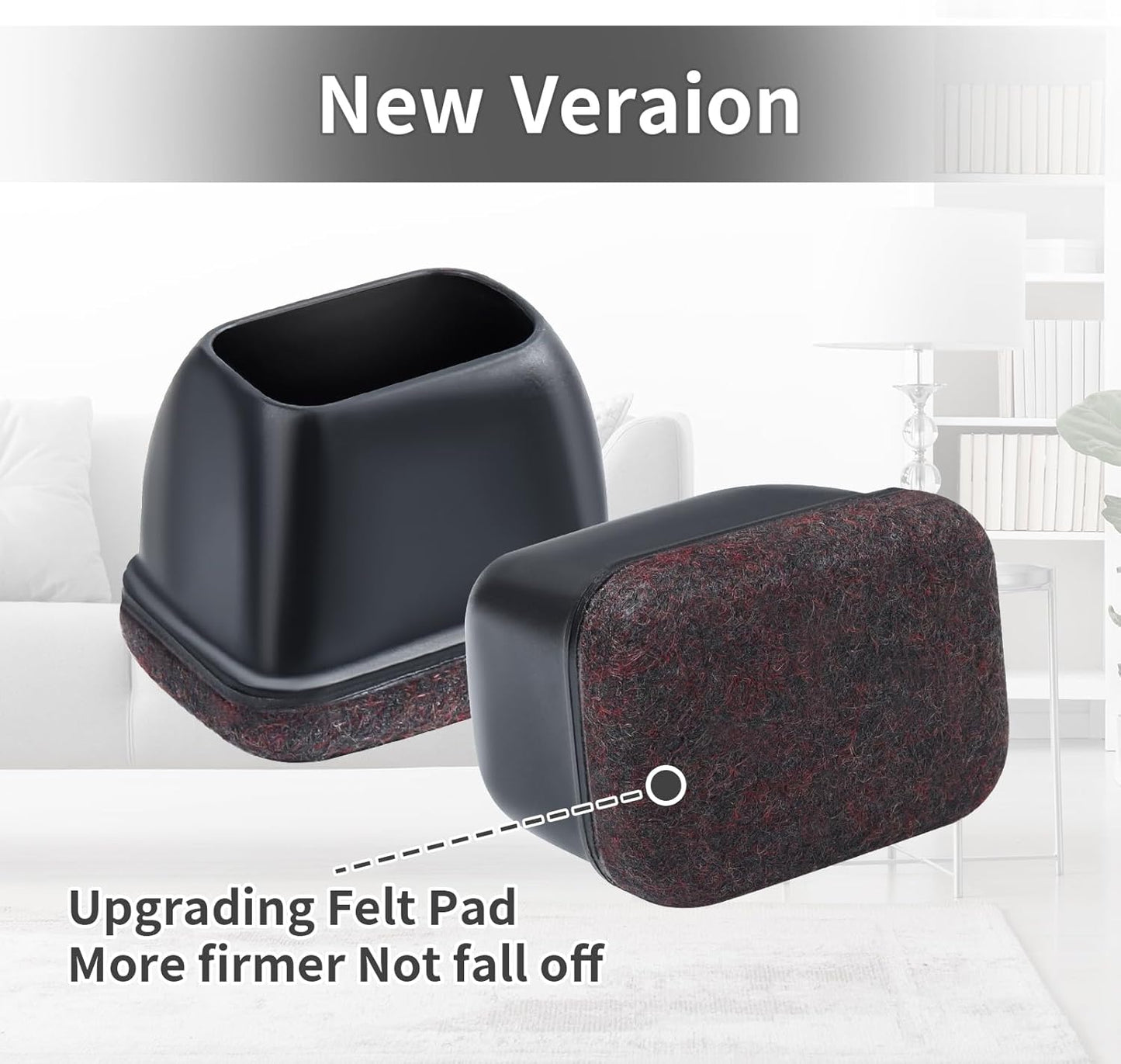 Ezprotekt 16 Pcs Rectangle Black Felt Chair Leg Floor Protectors for Hardwood Floors, Rectangle Silicone Felt Furniture Pads Caps, Table Leg Covers Cups Anti- Scratches (Fit W:0.6-0.8", L:0.9-1.3")