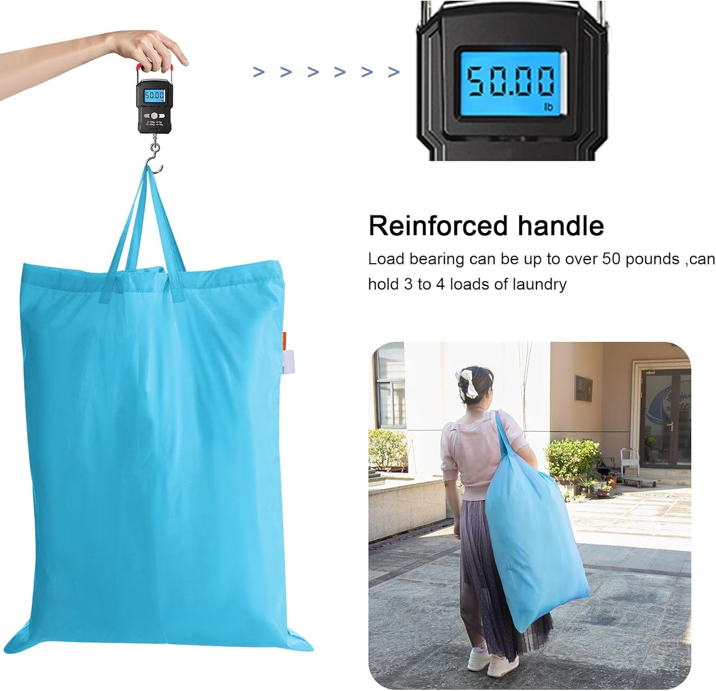 Polecasa Heavy Duty Large Laundry Bag with 130gsm Tear Resistant Fabric and Handles, Easy to Carry Durable Dirty Clothes Drawstring Bag, Perfect for College Dorm,Travel, 28”x36”,Gulf Blue