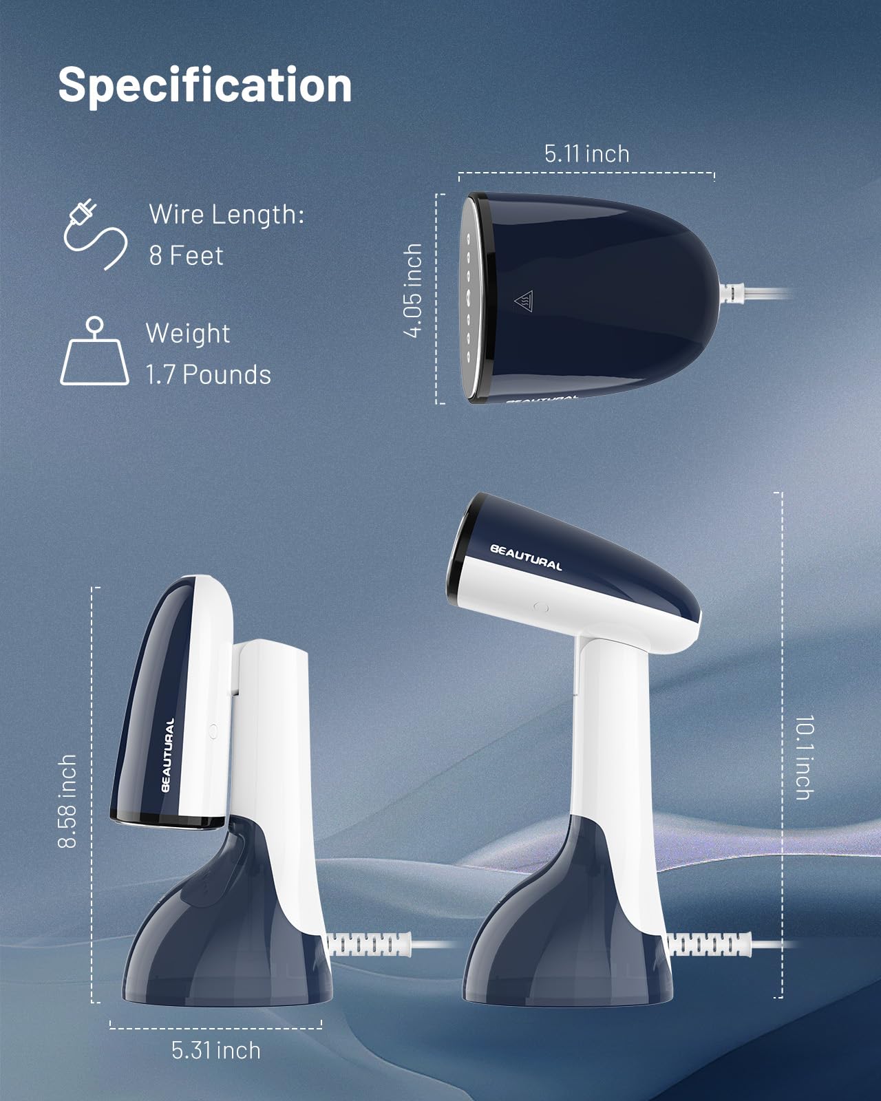 BEAUTURAL Steamer for Clothes, Handheld Garment Wrinkle Remover, White