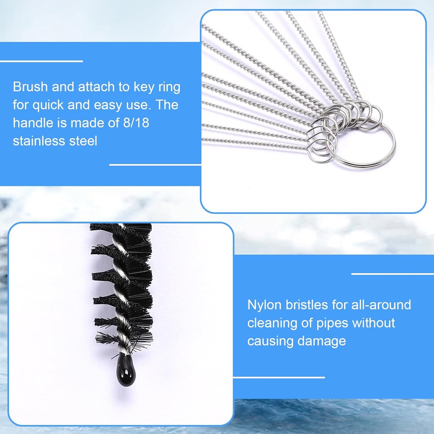 16pcs Long Tube Cleaner Set, Extra Long Hose Cleaning Brush, Pipe Cleaning Brush, Cleaning Brush Stainless Steel for Fish Tank, Kitchen, Straw