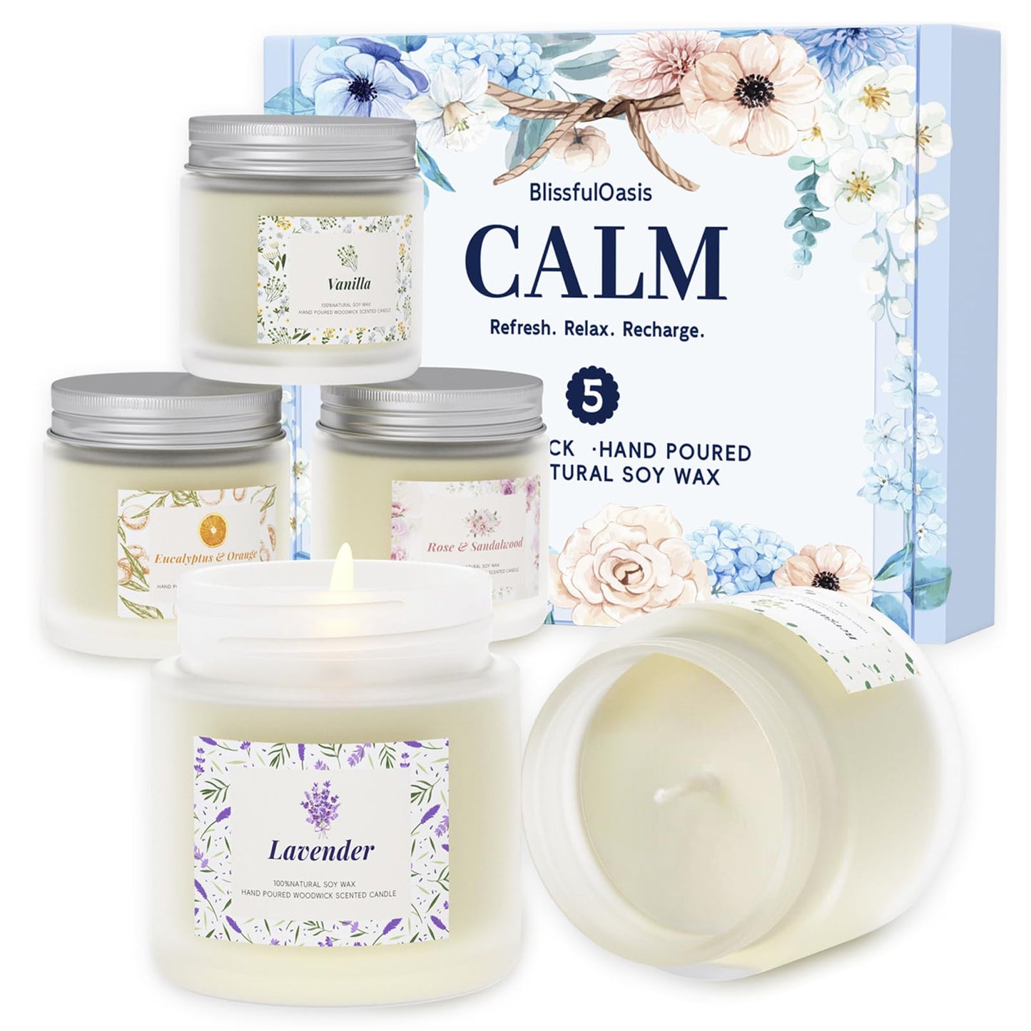 BlissfulOasis Scented Candles, Candles for Women, 5 Pack