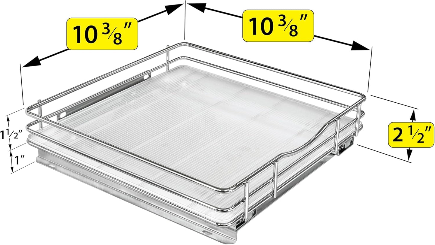 LYNK PROFESSIONAL® Pull Out Spice Rack Organizer for Inside Kitchen Cabinets - 10-1/4 inch Wide - Slide Out Drawer – Chrome Sliding Spice Cabinet Organization Shelf Racks - 1 Tier