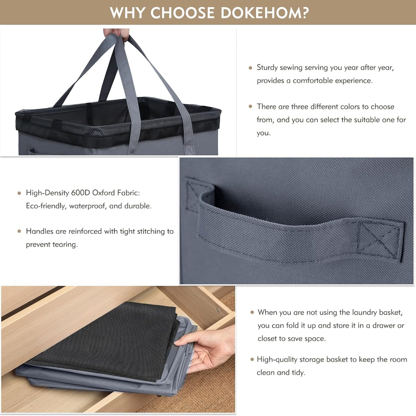 DOKEHOM 90L X-Large Laundry Basket with Removable Wash Bag on Wheels, Collapsible Rolling Laundry Hamper, Foldable Clothes Organizer, Folding Washing Bin (Grey)