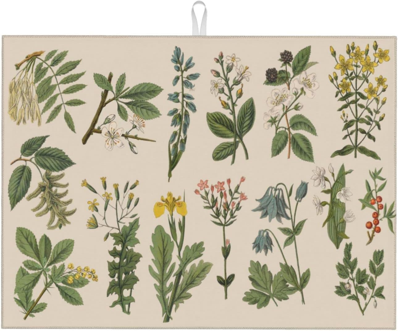 Vintage Color Plants Herbs Floral Microfiber Dish Drying Mat For Kitchen Countertop Xl Absorbent Reversible Drainer Rack Pad Extra Large 18 X 24 Inch