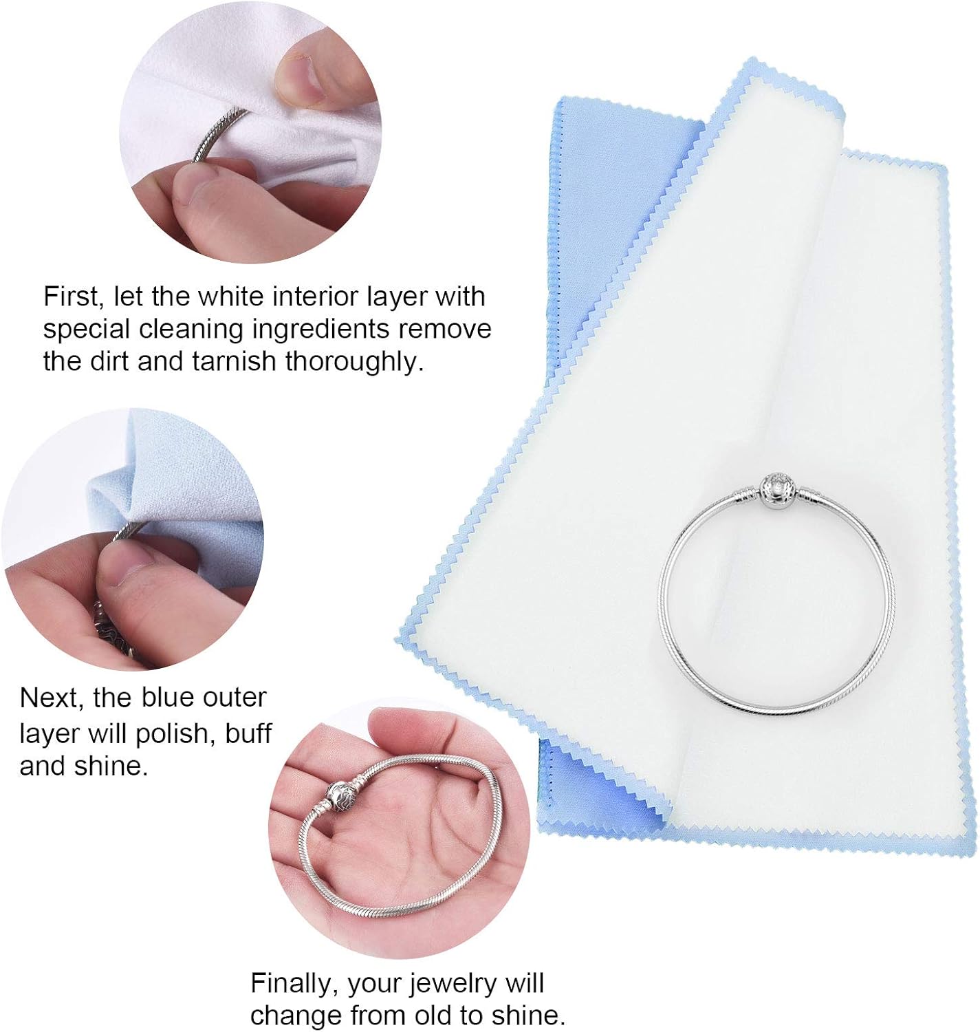 SEVENWELL Silver Polishing Cloth, Jewelry Cleaner Cloth for Sterling Silver Jewelry, Gold, Platinum, Silverware, Diamonds, Gemstones, Coins (Blue)