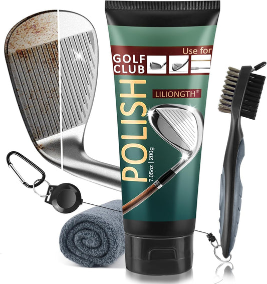 Golf Club Cleaning Kit 3-in-1 with Golf Club Cleaner Brush, Towel and 200g Golf Club Polish - Golf Club Care Kit for Instant Groove Rust & Scratch Remover - Golf Accessories for Men