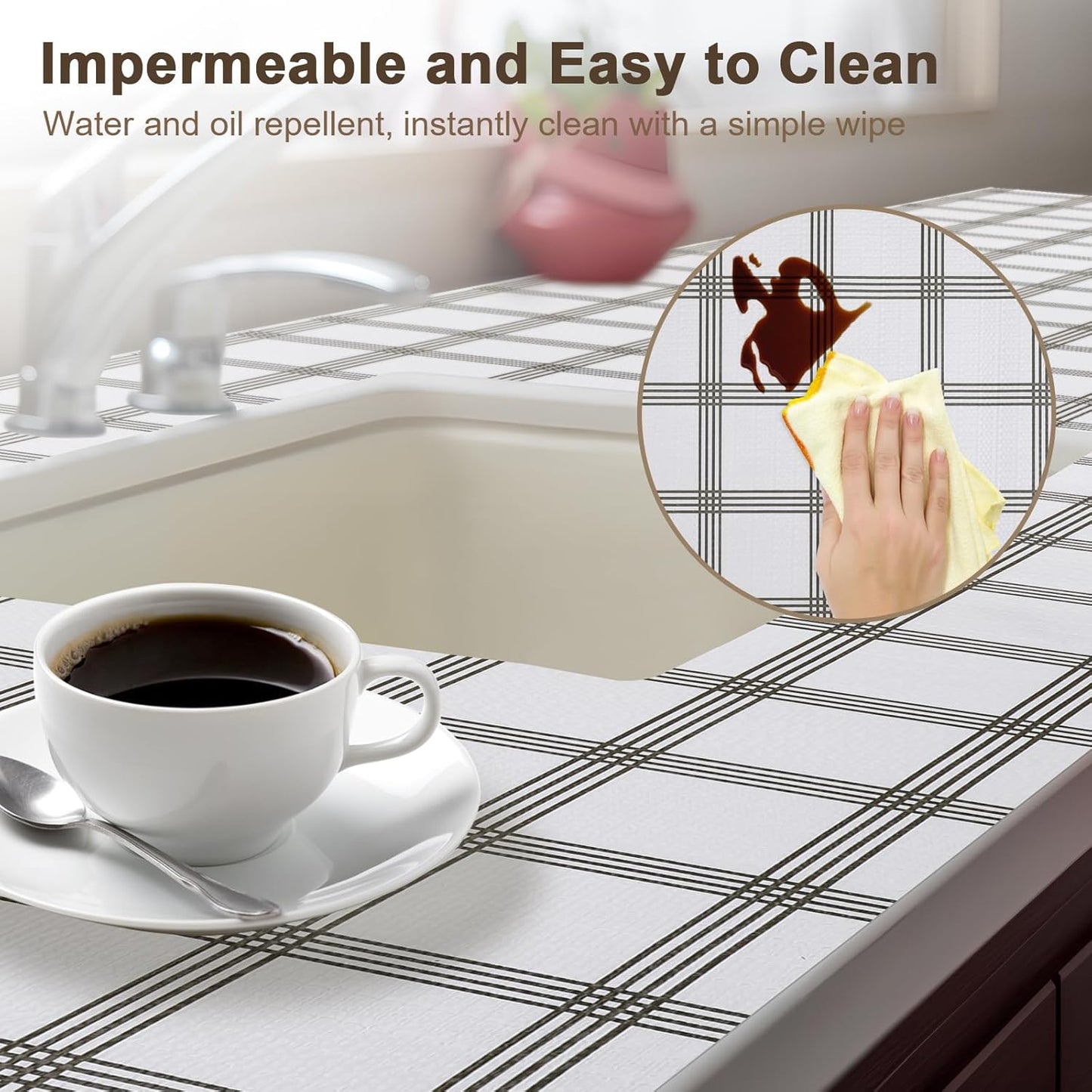 OcePor Non-Adhesive Drawer and Shelf Liner 17.5IN x 20FT，Non Slip Cabinet and Cupboard Liner, Kitchen Cabinet Liners for Shelves, Waterproof Drawer Shelf Liners for Cabinets/Bathroom Cupboard,Stripe