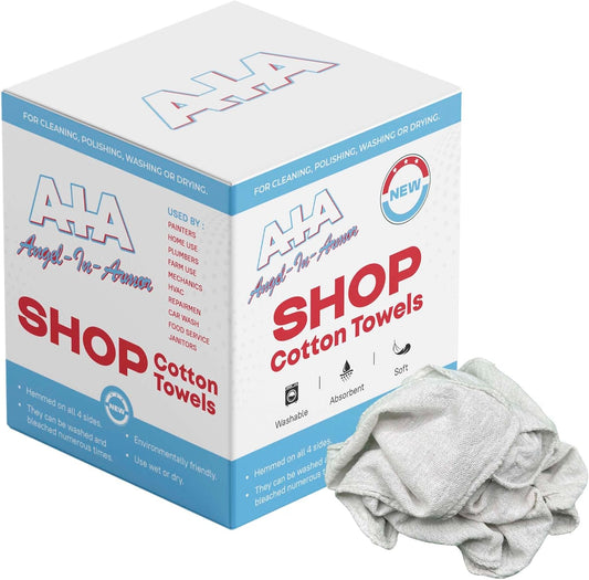 Angel-in-Armor Shop Towels (14”x14”) – 500 Unit Box of Lint-Free Cotton Shop Towel Cleaning Rags