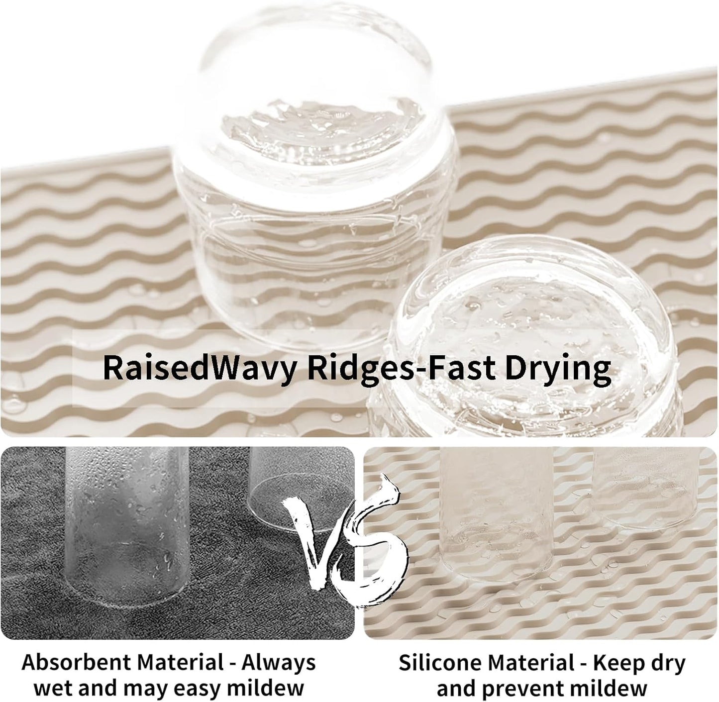 ZLR Silicone Dish Drying Mat for Kitchen Counter, Eco-Friendly Fast Dry Dish Mat, Easy Clean Multi Usage Drying Matt, Heat Resistant Trivet, 6" x 12" Extra Small, Cassava White