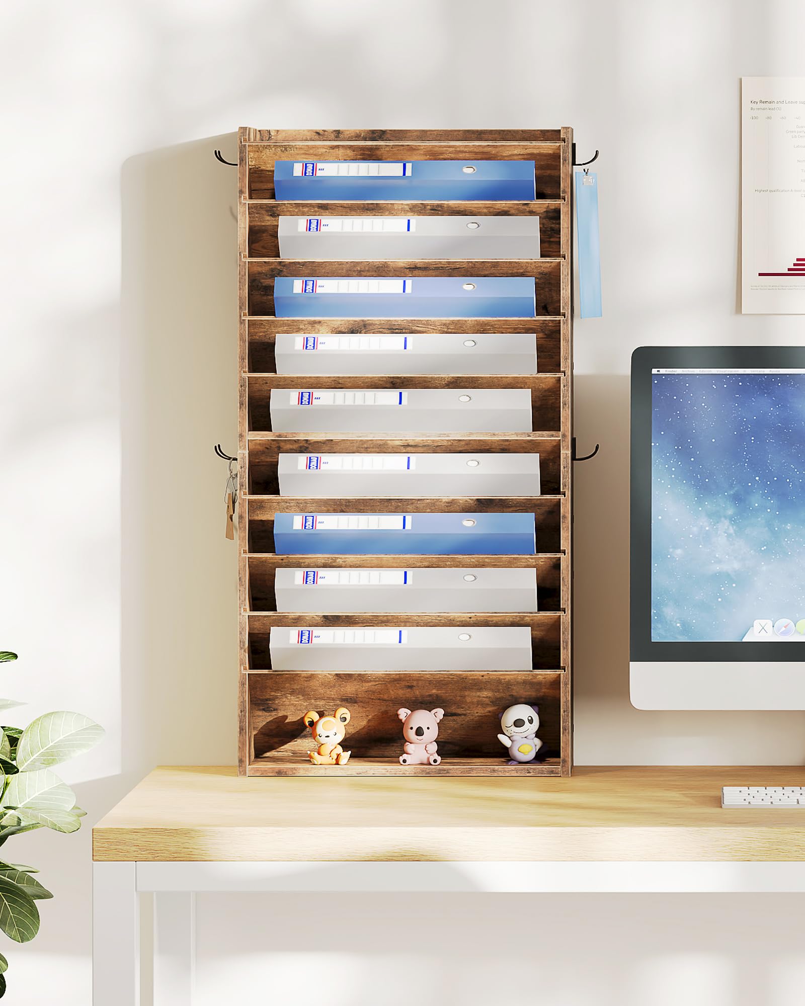 CHOEZON Wall File Organizer, 10-Tier Hanging Mail Organizer, Wall Mount File Holder with 4 Side