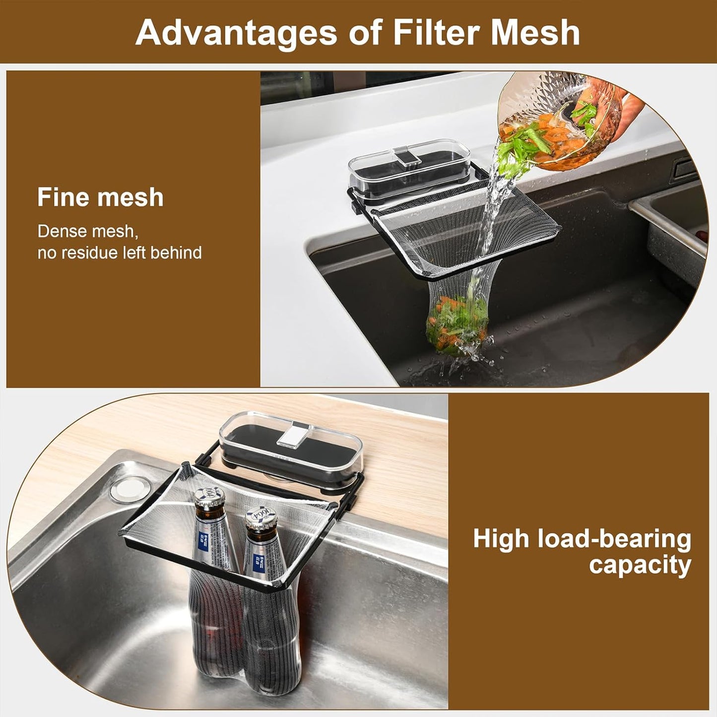 Kitchen Sink Drain Strainer Basket Holder - 50 Mesh Net Bags for Food Scraps, Kitchen Sink Food Catcher & Garbage Disposal Strainer (black)