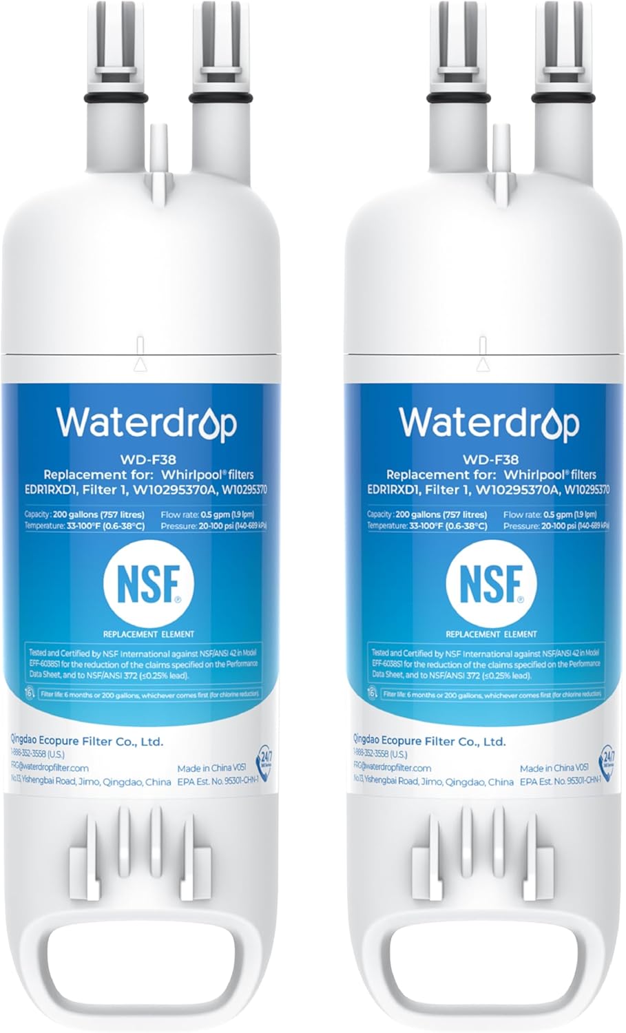 Waterdrop ?�„?�ƒ?�‘?Ÿ�?�‘?�—?�ƒ?Ÿ� Replacement for Everydrop® ?�…?�¢?�¥?�­?�ž?�« ?Ÿ�,W10295370A, EDR1RXD1B, P8RFWB2L, P4RFWB, Kenmore® 46-9081, 46-9930, WD-F38 Refrigerator Water Filter, 2 Filters
