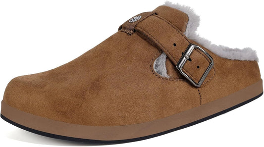 Fur Lined Clogs for Women Men Suede Winter Slippers Arch Support Slip on Mules Potato Shoes with Removable Cushion Footbed Warm Home House Shoes