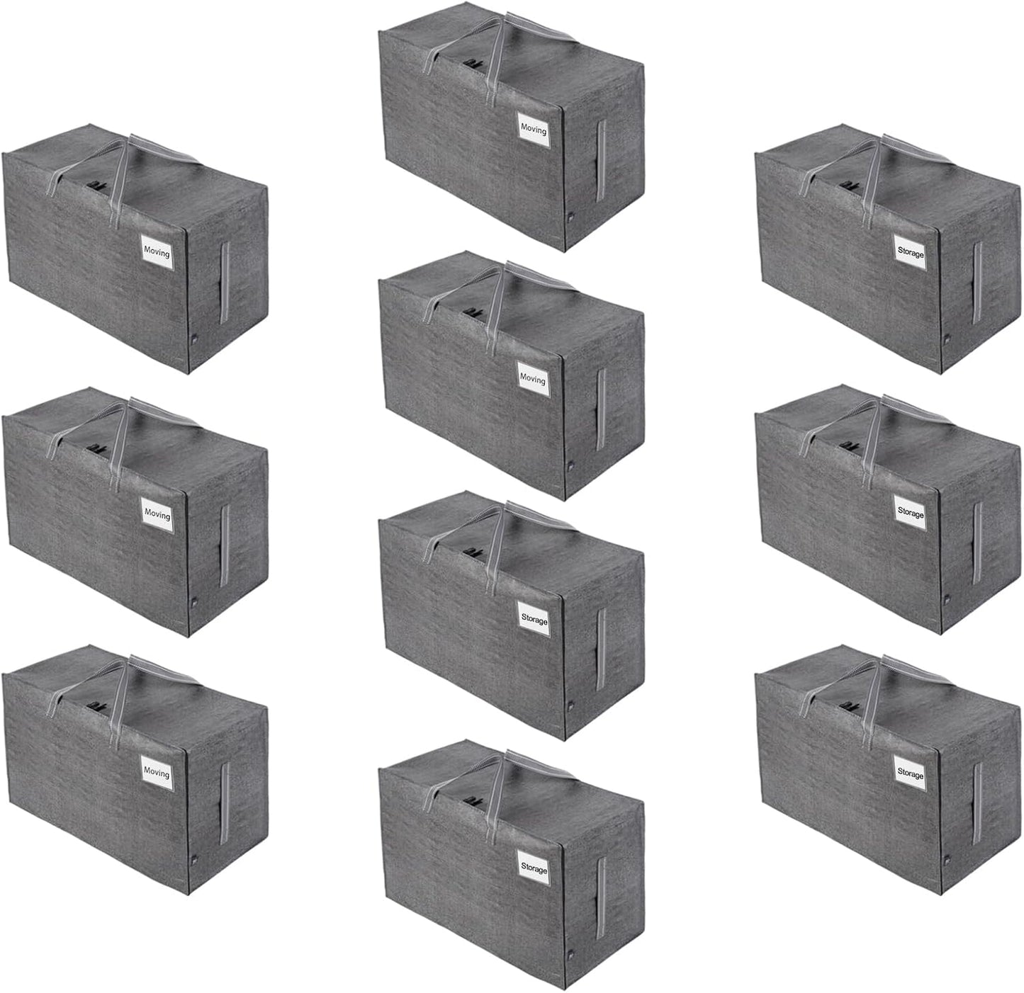 VENO 10 Pack Moving and Storage Bags, Heavy Duty, Alternative to Moving Boxes, Large Packing Totes Supplies for College Dorm Room with Zipper for Clothes, Wide Open Design (Dark Gray, 10 Pack)