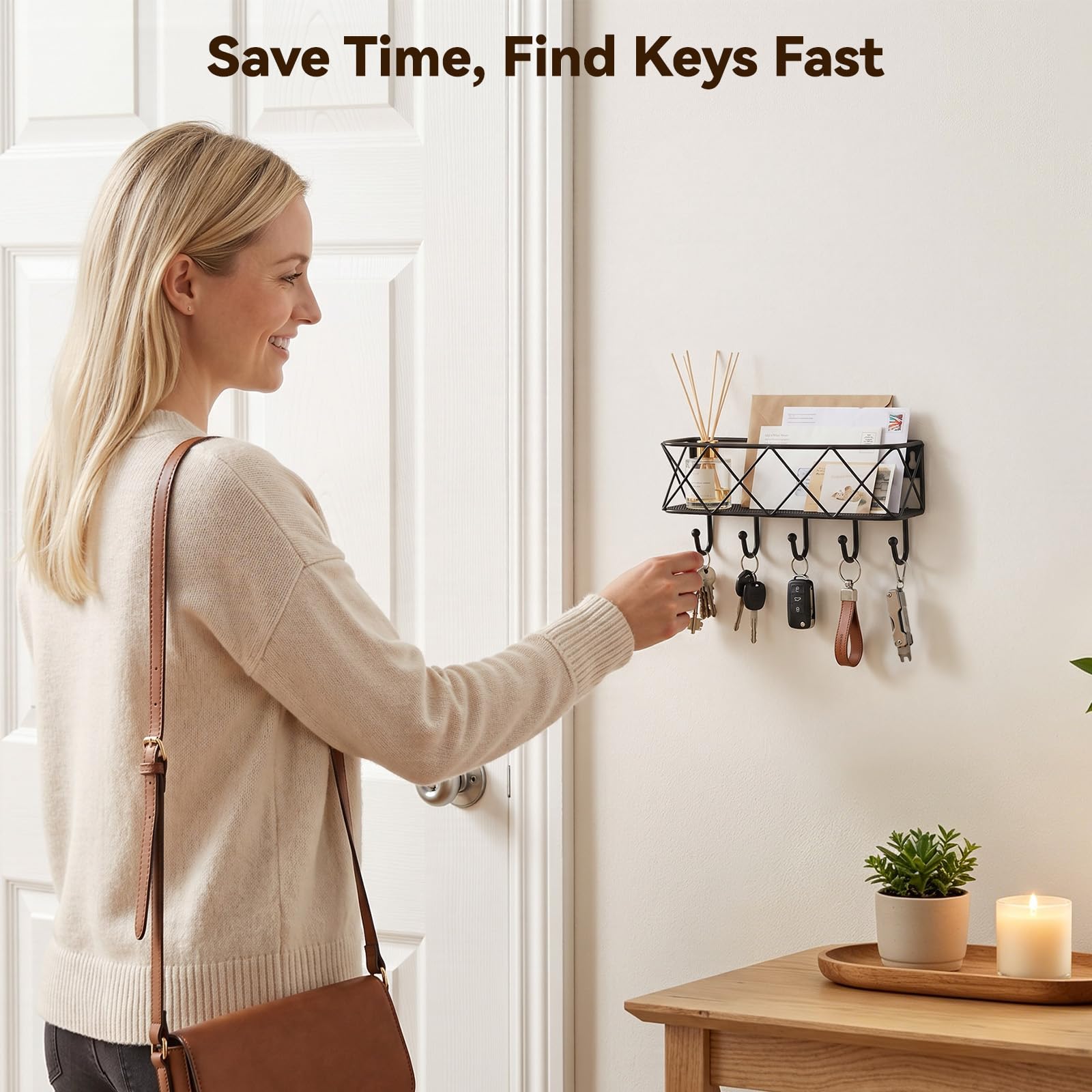 HappyHapi Key Holder Wall Mount, Metal Key Rack, 9.8”Lx2.1”Wx4.1”H