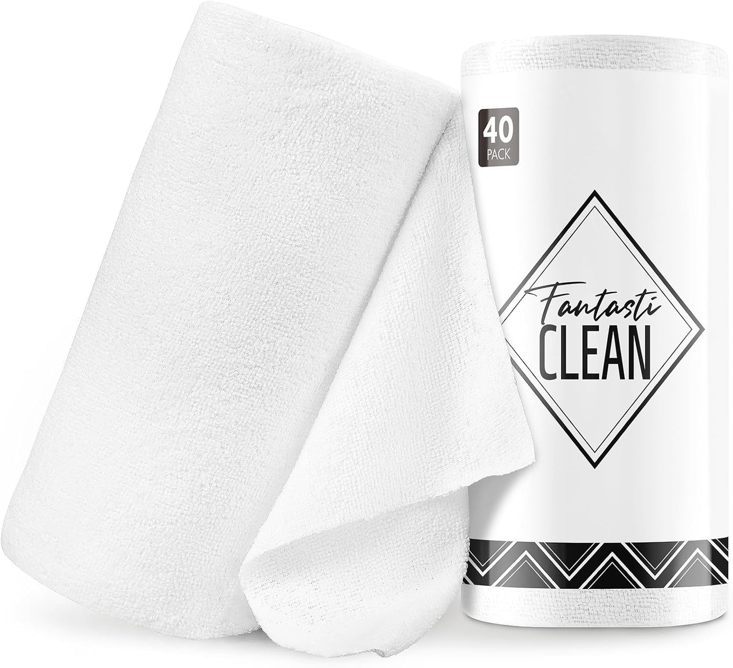 Fantasticlean Microfiber Cleaning Cloth Roll -40 Pack, Tear Away Microfiber Towels, 12" x 12", Reusable, Washable, Scratch Free, Ultra Absorbent Dishcloth for Car, Home Supplies, Pet, Kitchen (White)