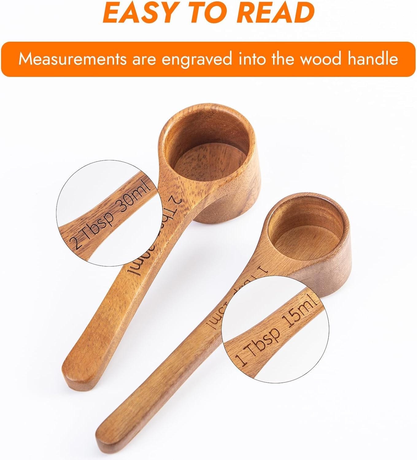 Wooden Coffee Scoop Wooden Measuring Spoons, 5.5 Inch Measuring Scoop Wooden Scoops forJars Containers, Sugar, Pantry Canisters, Laundry Detergent(1 Tbsp+2 Tbsp)