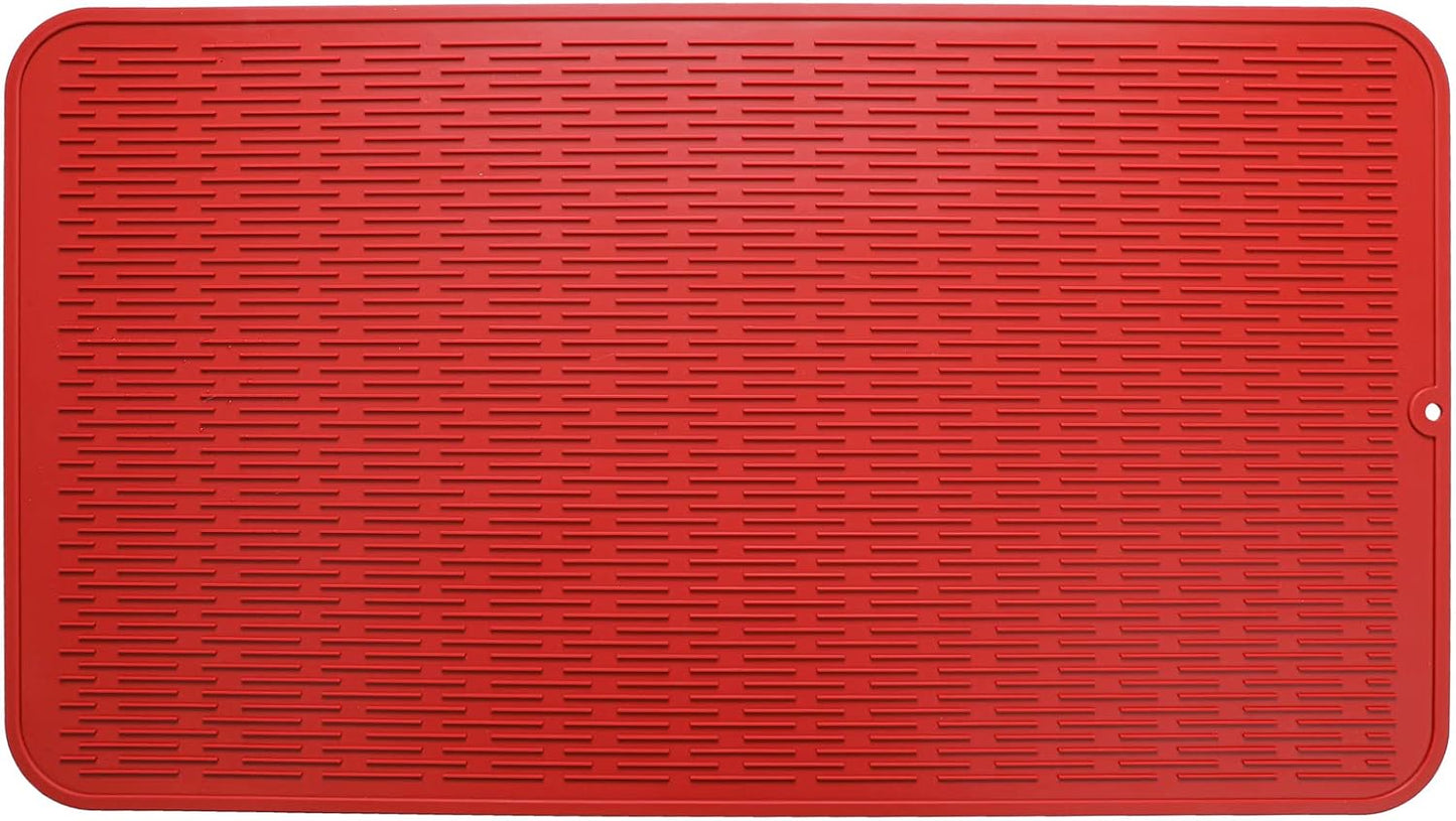 Silicone Dish Drying Mat for Multiple Usage,Easy clean,Eco-friendly,Heat-resistant Silicone Mat for Kitchen Counter or Sink,Refrigerator or Drawer Liner Red 4XL 32 inches x 18 inches