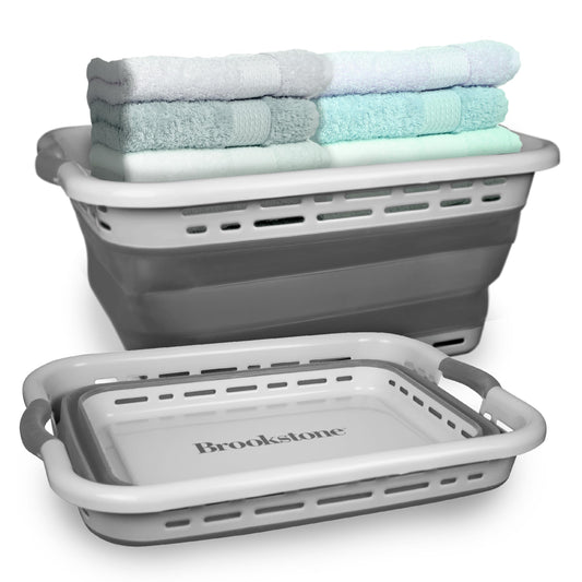BROOKSTONE 11 GALLON XL 24" Collapsible Laundry Basket & Clothes Hamper, Comfort Non-Slip Handles
