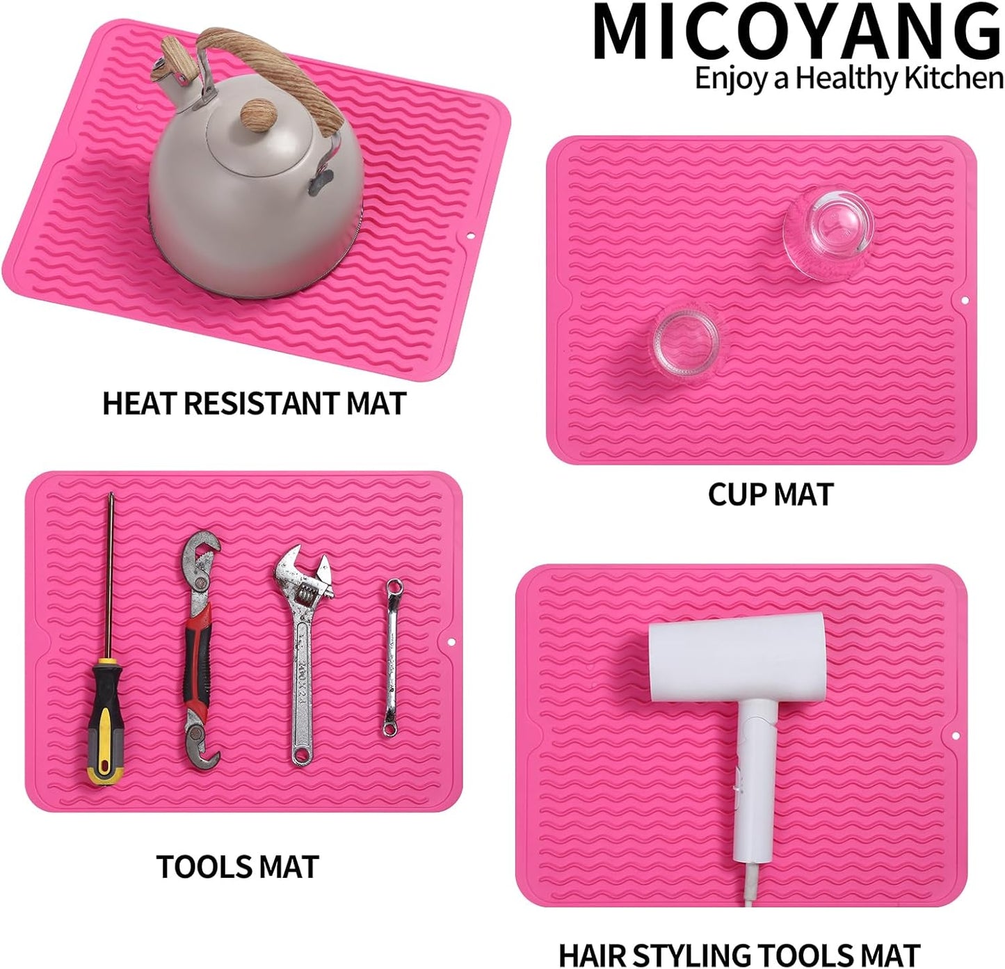 Silicone Dish Drying Mat for Multiple Usage,Easy clean,Eco-friendly,Heat-resistant Silicone Mat for Kitchen Counter or Sink,Refrigerator or drawer liner Rose L 16 inches x 12 inches