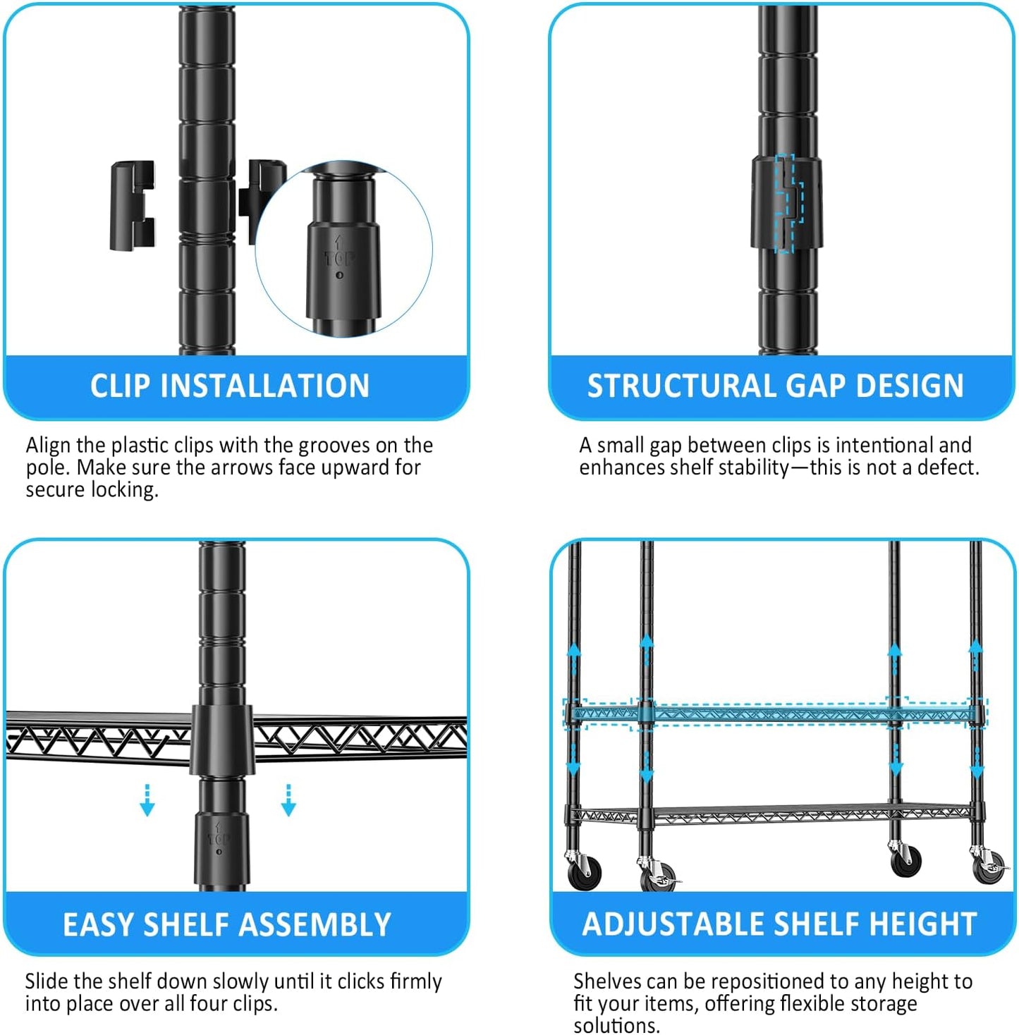 IZEUK Heavy Duty Rolling Garment Rack with 3 Adjustable Wire Shelves, 2 Hanging Rods & Side Hooks - Extra Large Mobile Clothes Rack with Wheels, 47.2" W x 17.7" D x 83.6" H, Black