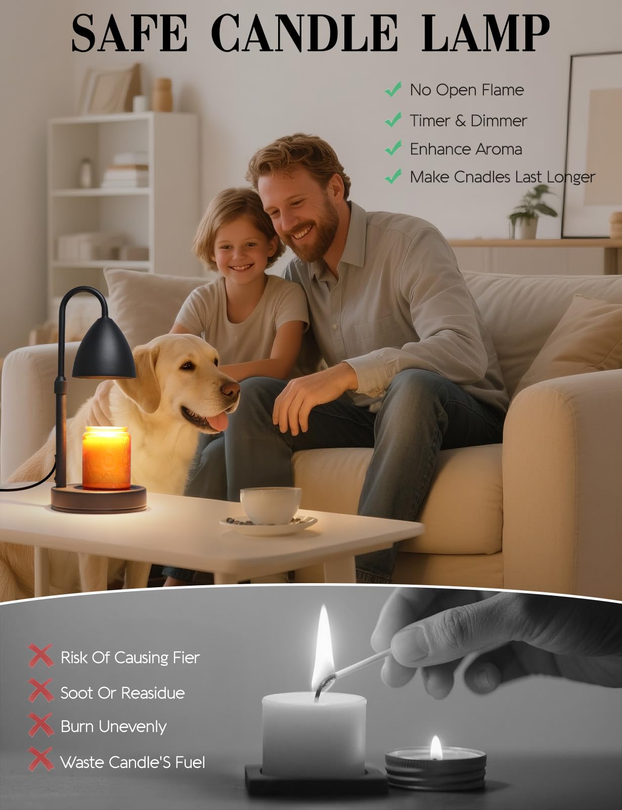 Candle Warmer Lamp with Timer Dimmable, Lamp Candle Warmer Birthday Gifts for Women, Black