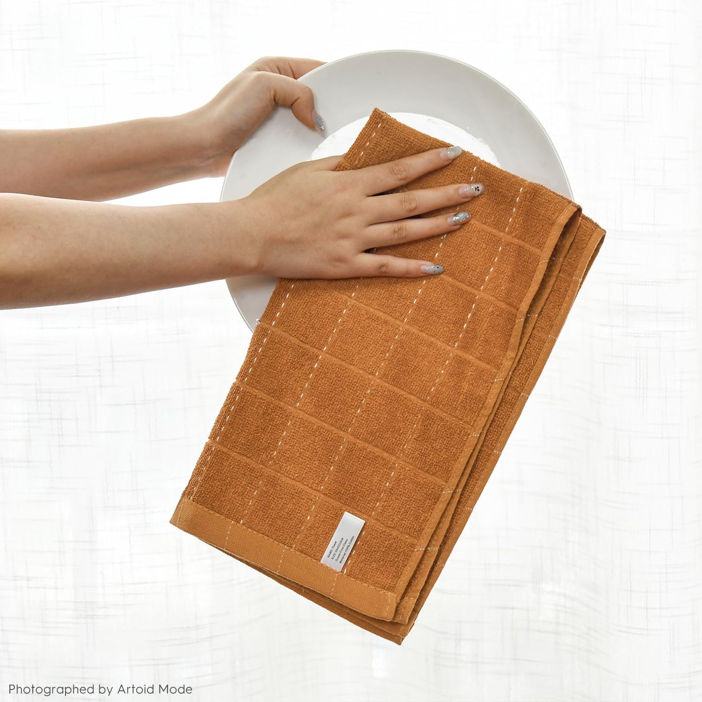 Artoid Mode Checkered Designed Cotton Black Caramel Terry Kitchen Dish Towels, 15x25 Inch Soft Absorbent Quick Drying Cleaning Tea Towels Set of 4