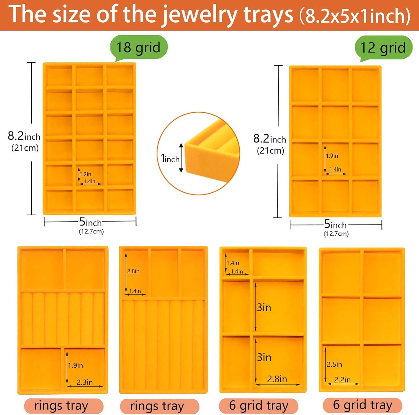 Set of 8 Stackable Velvet Jewelry Trays Organizer Jewelry Display Storage Box Dresser Drawer Organizer for Earring Necklace Bracelet Ring Accessary