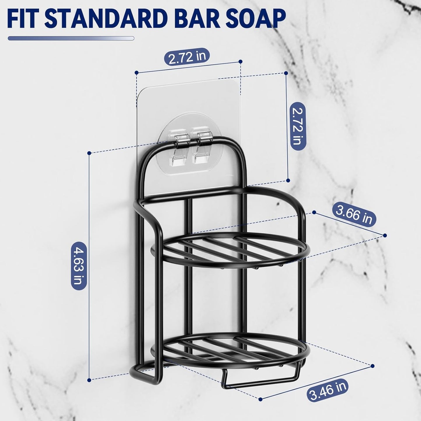 2-Tier Shower Soap Shampoo Bar Holder, Self Adhesive & Freestanding Draining Soap Dish Caddy for Bathroom Wall Accesories Decor Black