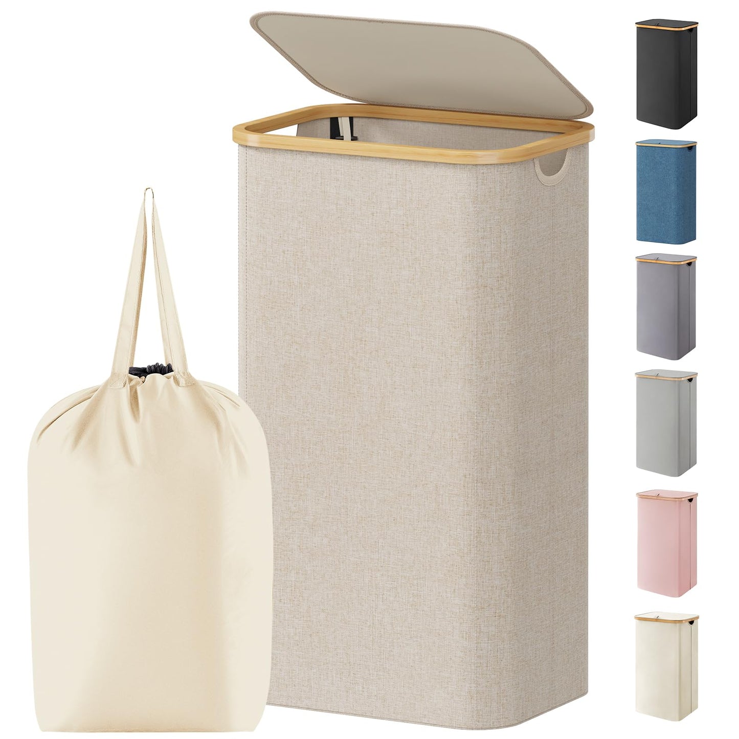 Lifewit 100L Laundry Basket with Lid, Clothes Hampers for Laundry with Bamboo Handles and 1