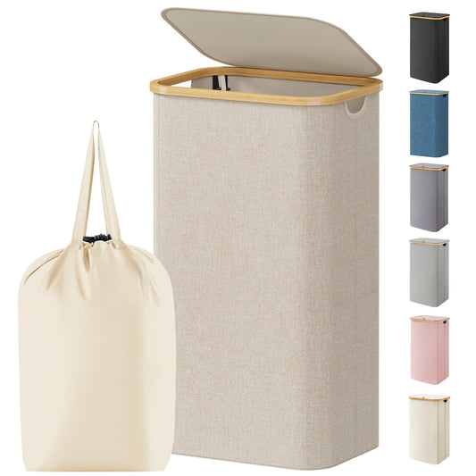 Lifewit 100L Laundry Basket with Lid, Clothes Hampers for Laundry with Bamboo Handles and 1