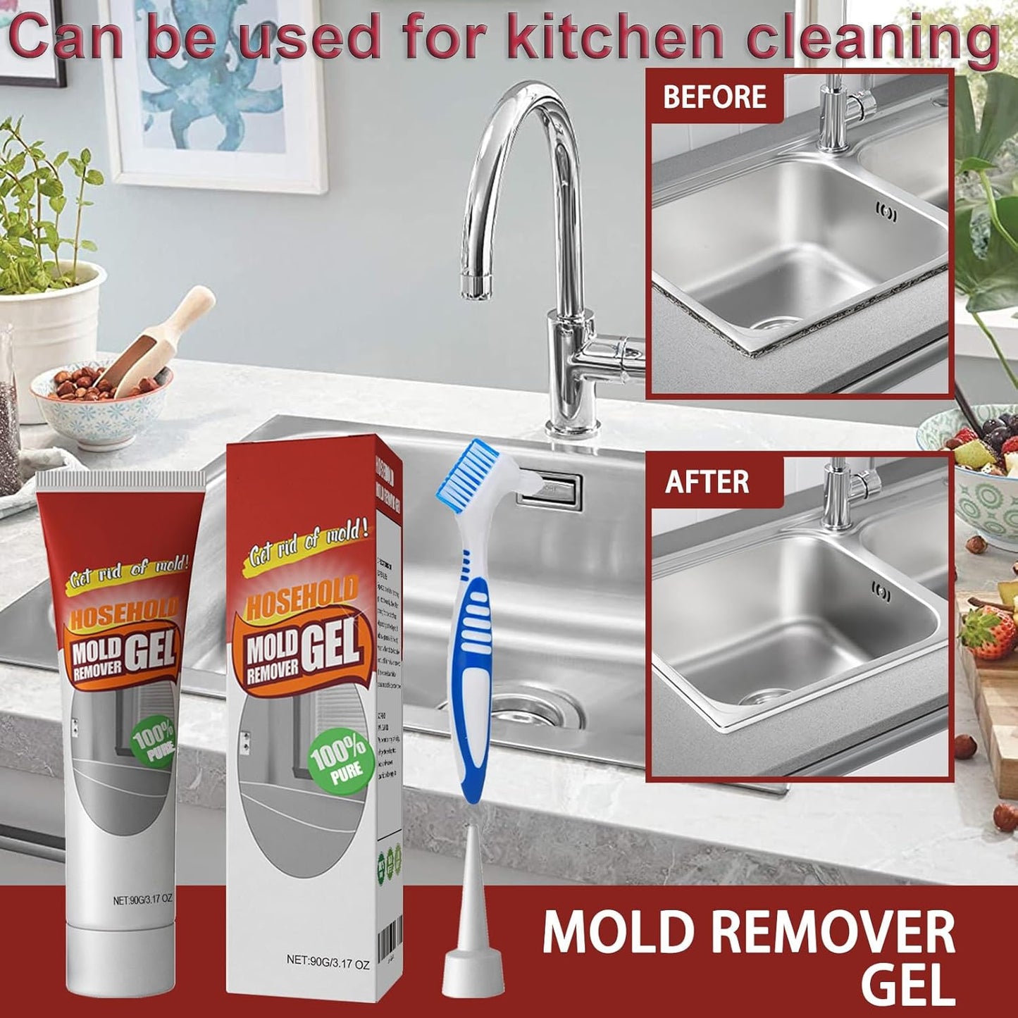 2Pcs Remover Gel,Powerful Household Cleaning Gel, efficient penetration, suitable for bathroom and kitchen tile gap, wall cleaning, safe formula will not damage the surface