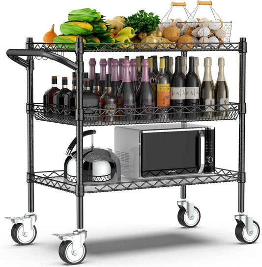 Leteuke 3 Tier Rolling Carts with Wheels,990Lbs Heavy Duty Rolling Utility Cart,NSF Commercial
