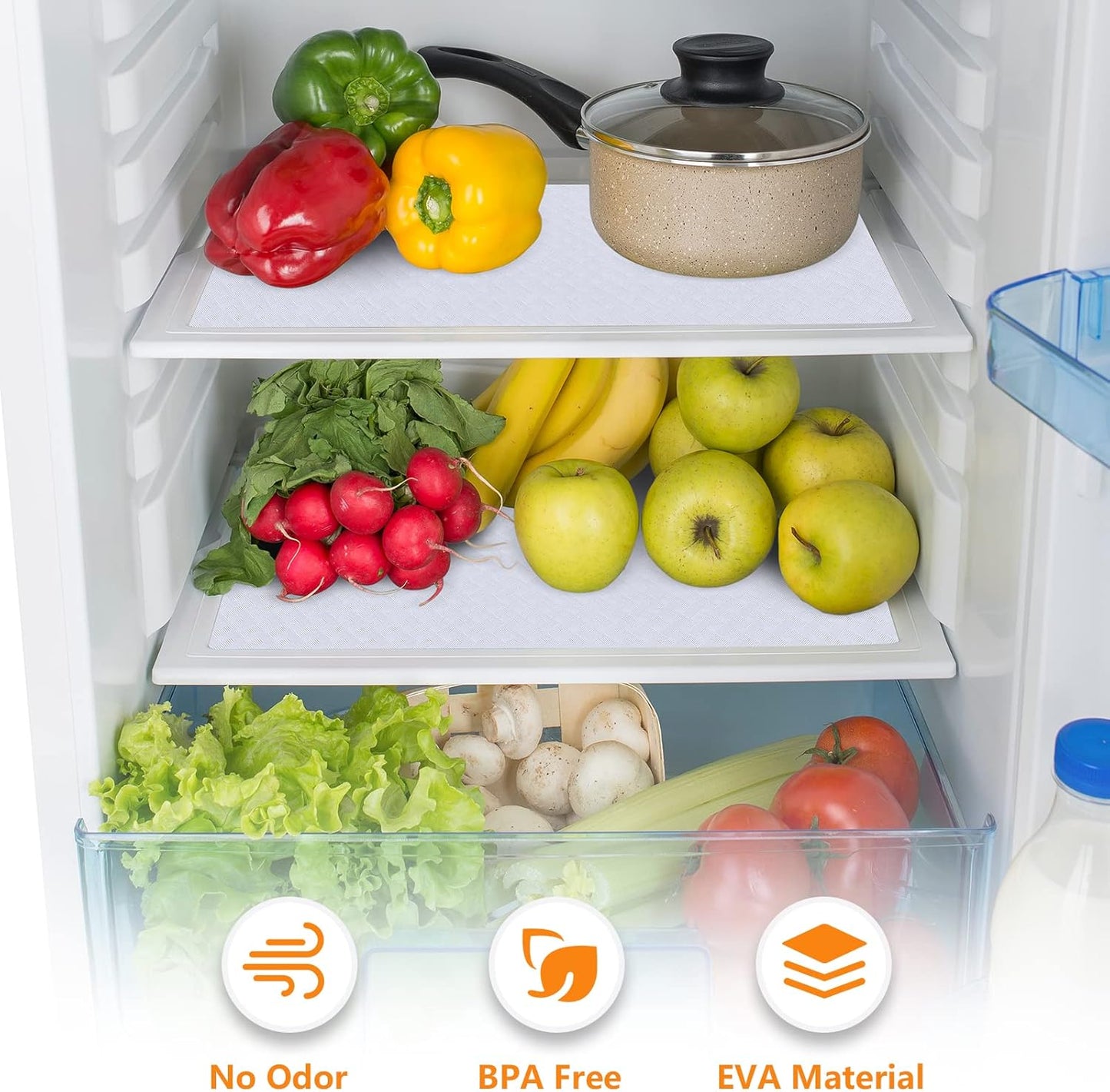 Shelf Liners for Kitchen Cabinets Refrigerator Liners Waterproof Kitchen Cupboard Liner Non-Slip Drawer Mats EVA Material Non Adhesive Fridge Liner for Shelves - White 17.5 x 236.2 Inches x 2 Rolls