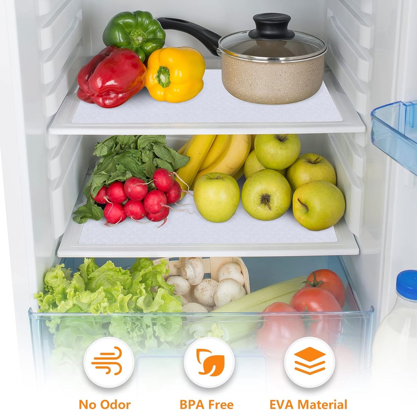 Shelf Liner for Kitchen Cabinets White Liner Waterproof & Oil-Proof Refrigerator Liners Cupboard Liner EVA Material Drawer Mats Non Adhesive Fridge Liner 17.5 x 157.4 Inches