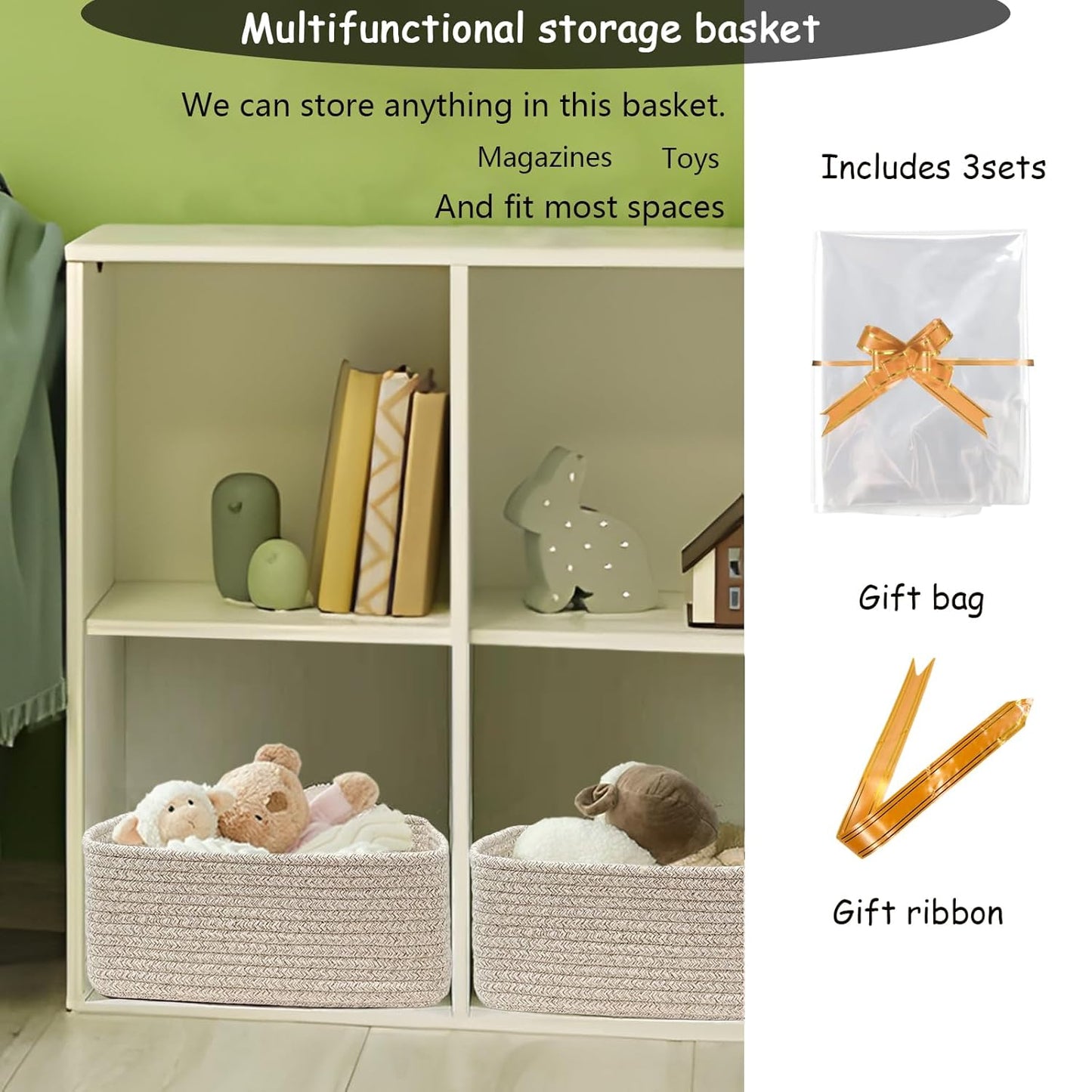 COMFY-HOMI 13" x 8.5" x 5.1" Storage Baskets for Organizing | Cotton Rope Woven Basket | Toy Storage Bin Box | Basket for Shelves, Closet Organizer Bin, Decorative Closet Shelf, 3 Pack, All brown
