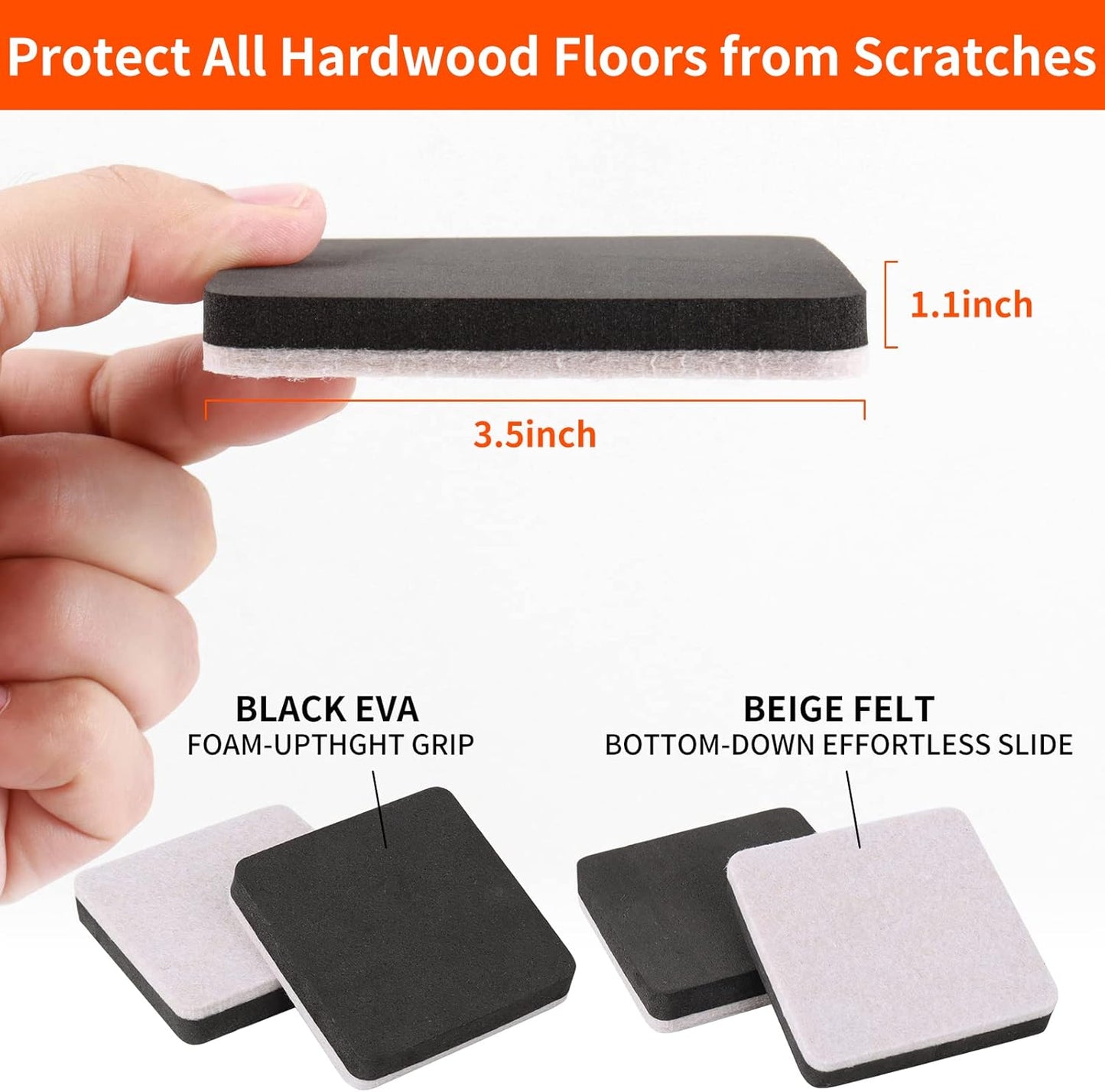 Ezprotekt 3.5" Felt Furniture Movers Sliders for Hardwood & Vinyl Floors, 16 Pcs Square Reusable Felt Furniture Moving Pads for Heavy Duty Sofa Bed Couch Cabinet, Move Items and Quickly (Beige)