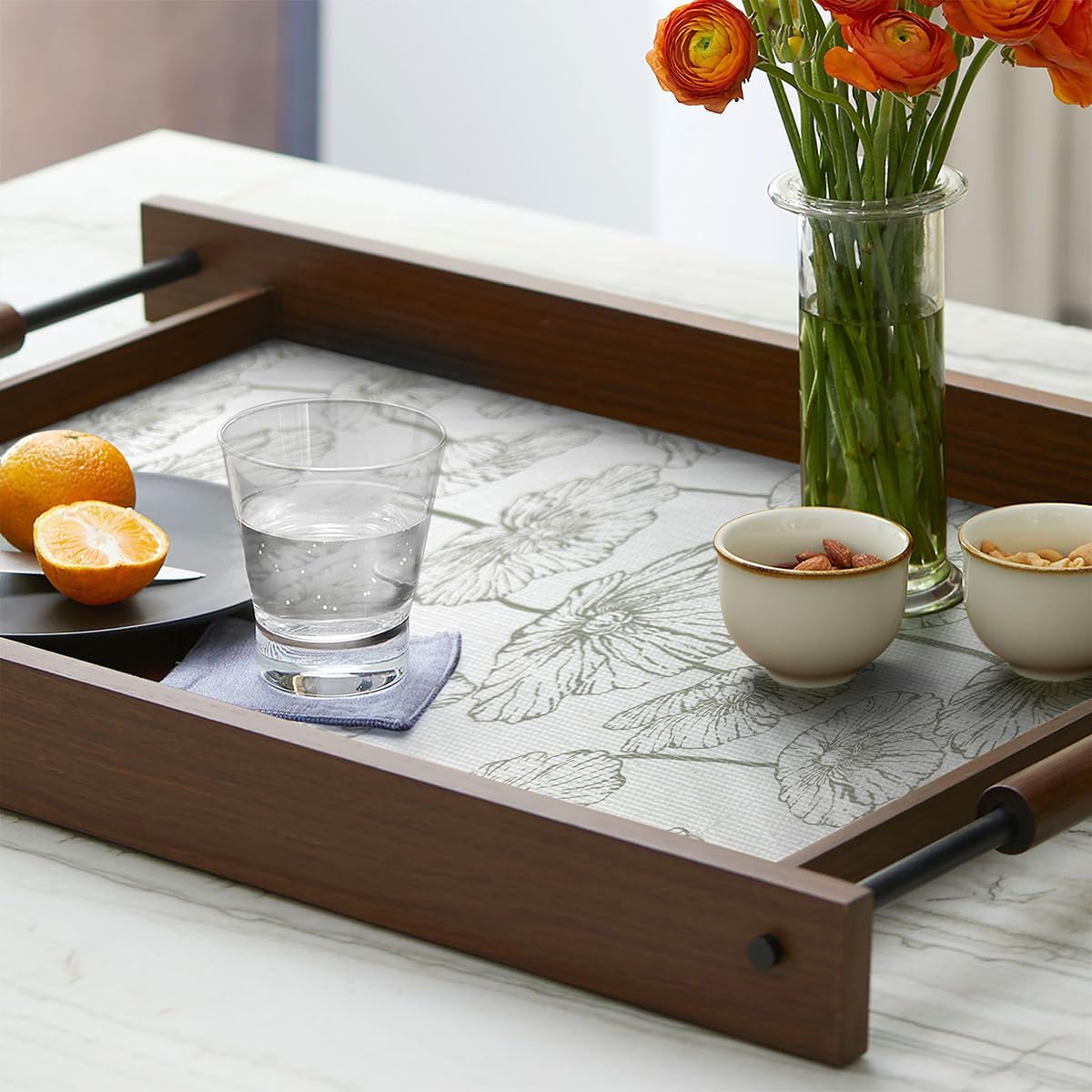 Shelf Liner for Kitchen Cabinets Non Adhesive Kitchen Drawer Liner,Non-Slip Lotus Cabinet Liner Shelf Paper,Pantry Shelf Liners for Cabinets Dresser Cupboard Liner Decorative 15.7In x 16.4FT