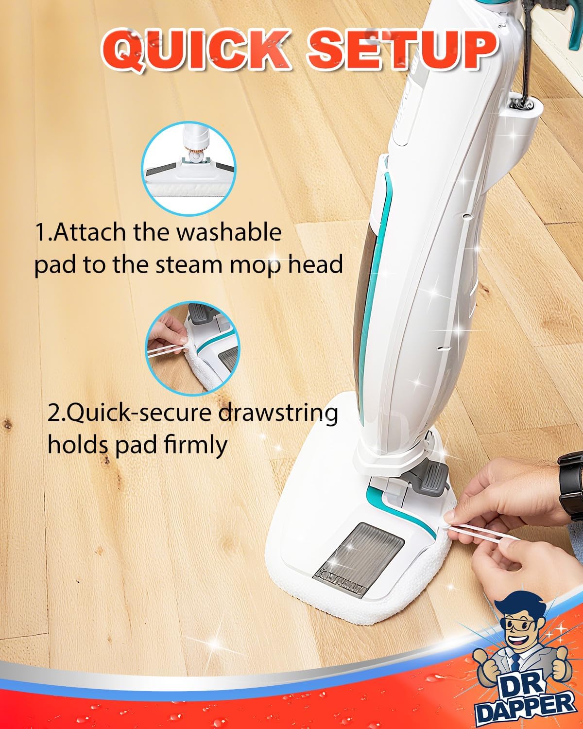 DR DAPPER 6 Pack SMP01 Steam Mop Pads Compatible with Kenmore SM2060 S200 Series – Floor Mops with Washable Pads, Multi-Surface Steam-Mop for Tile Vinyl Hardwood Floors