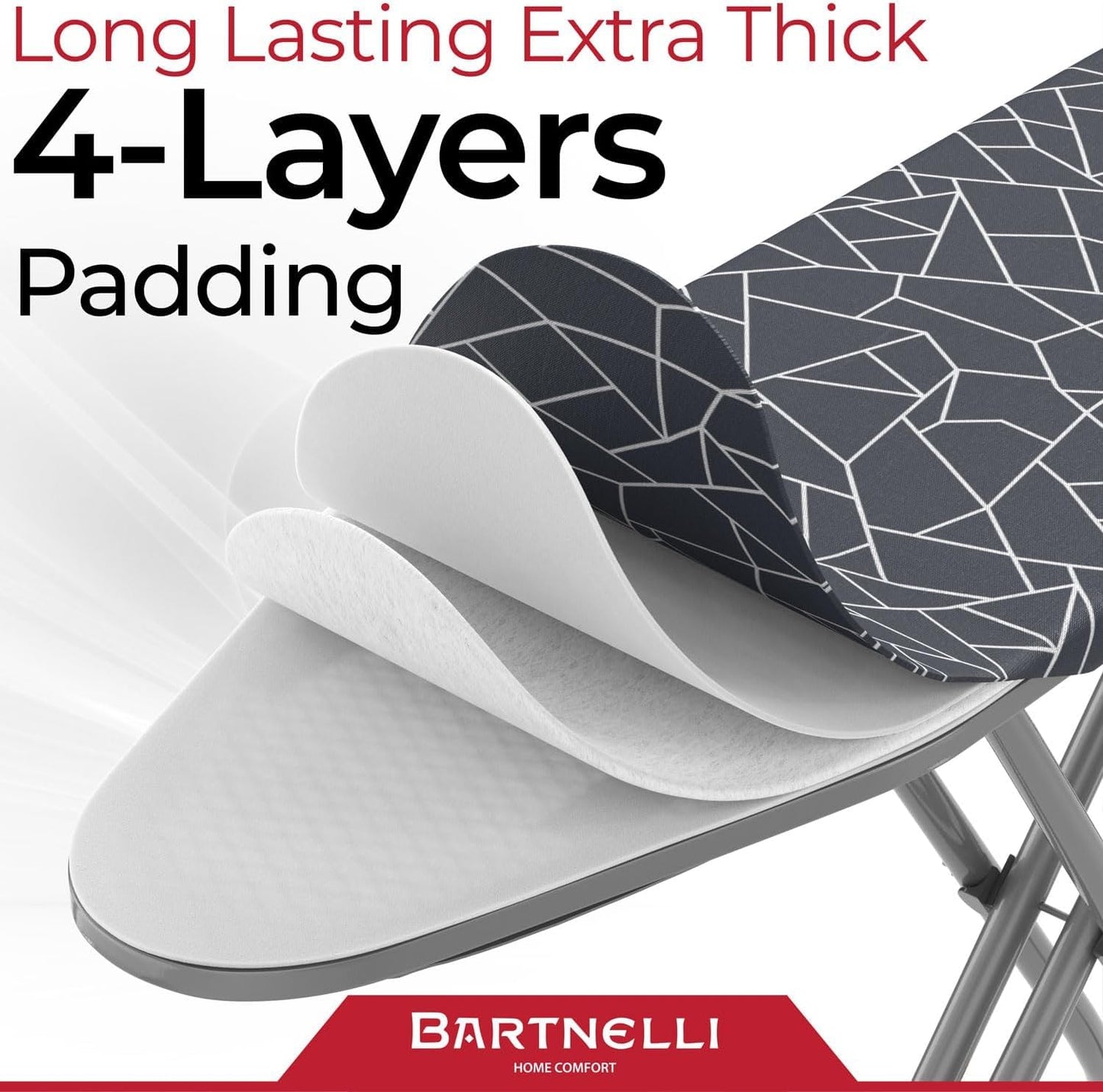 Bartnelli Compact Ironing Board, 13x43 Space-Saving Steel Foldable Iron Board, 4 Layer Cotton