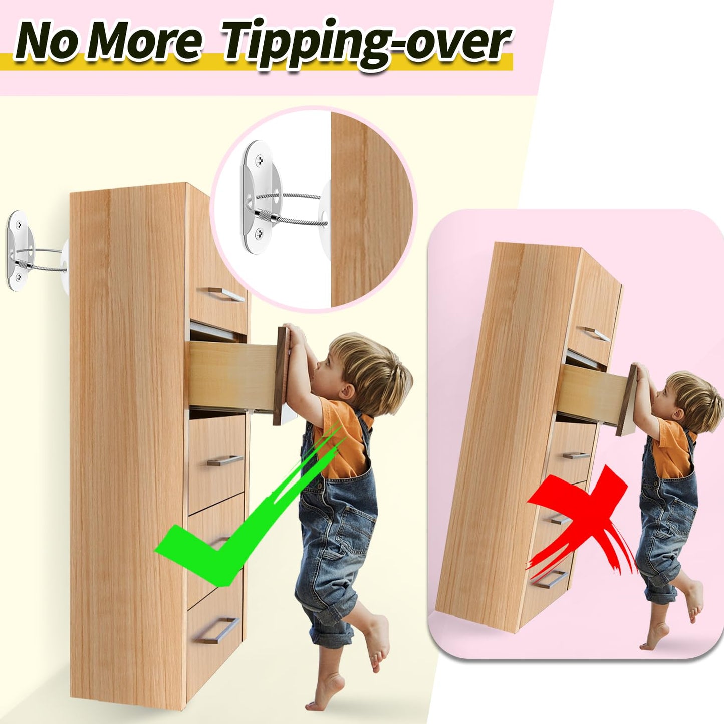 Anti Tip Furniture Anchors (6 Packs) Furniture Anchors for Baby Proofing, Earthquake Straps for Furniture Dresser Wall Safety Anchor Furniture Safety Straps Wall Straps, White