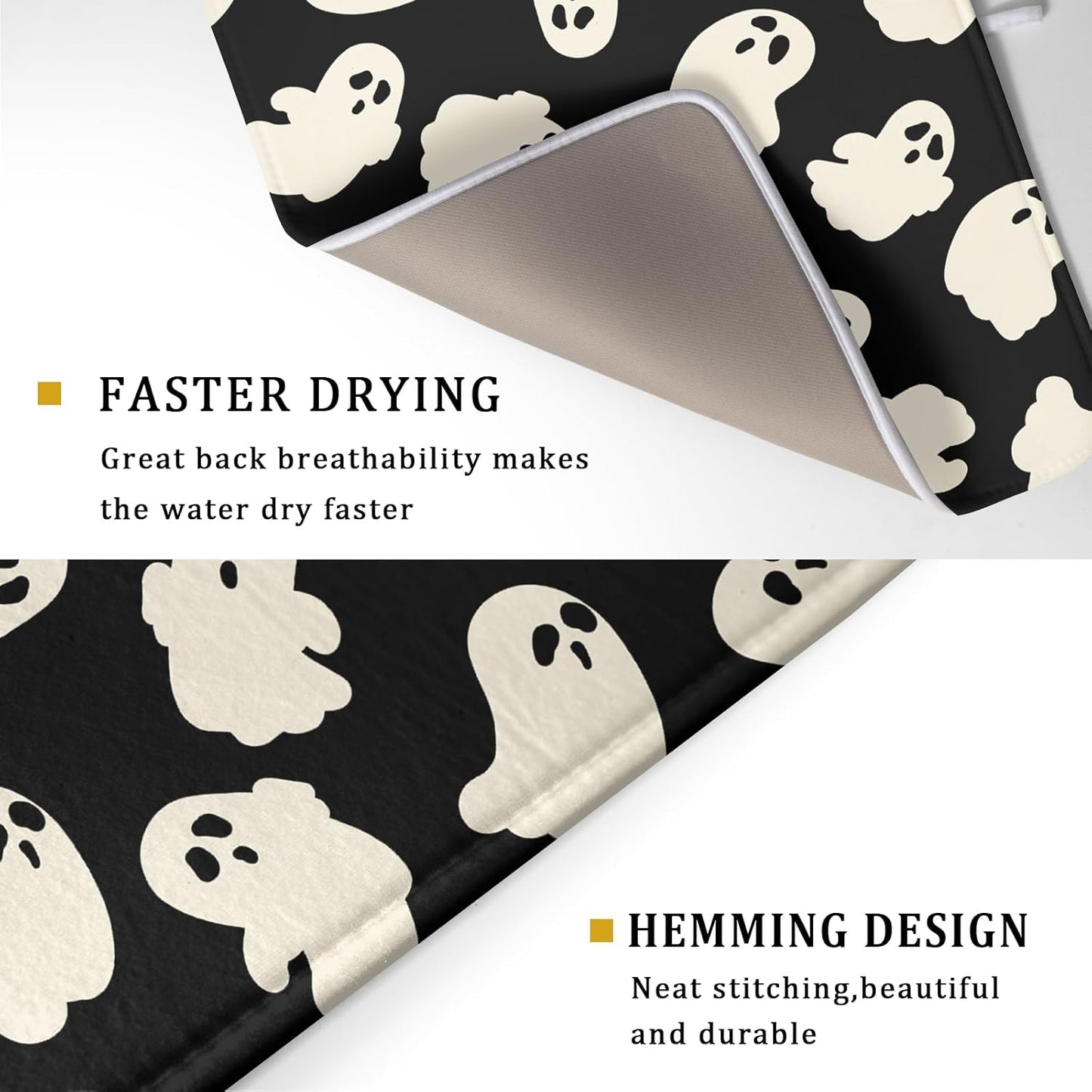 Halloween Ghosts Dish Drying Mat for Kitchen Counter Halloween Cute Ghost Drying Dish Mat 18”x24” Absorbent Microfiber Reversible Kithchen Mats for Countertop Fast Dry Dish Draining Mats for Halloween