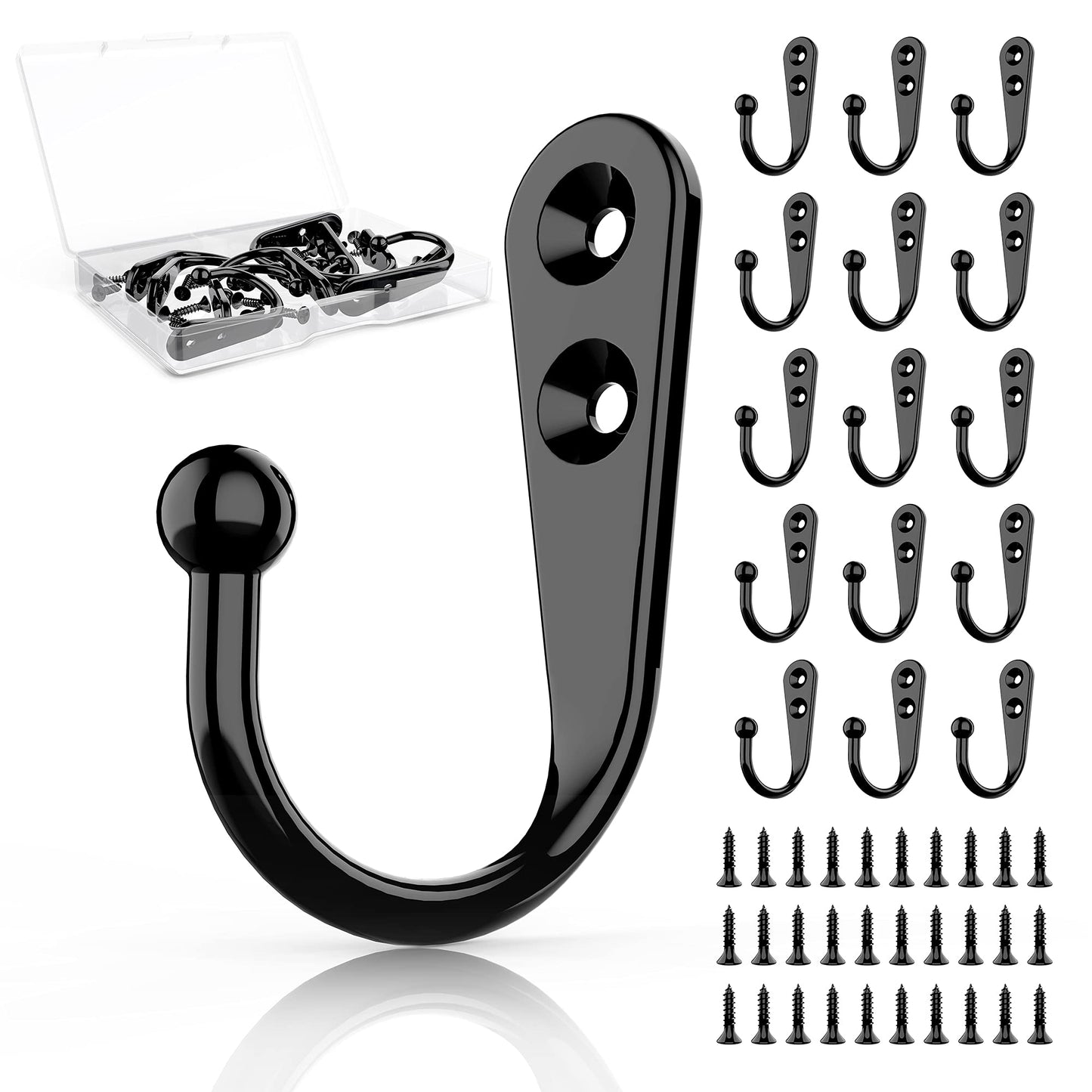 ZAYBOD 15 Pack Black Wall Hooks, Premium Zinc Alloy Coat Hook