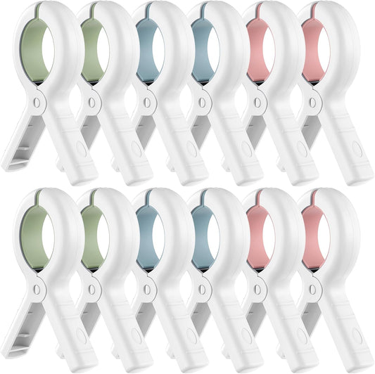 Senbowe 12 Pack Beach Towel Clips,Pool Chair Clips,Heavy Duty Plastic Clothes Pins,Quilt Drying Clips,Windproof Clothes Clips,Keep Your Towel,Clothes,Blankets to Dry on Clothesline and Hanging Rack