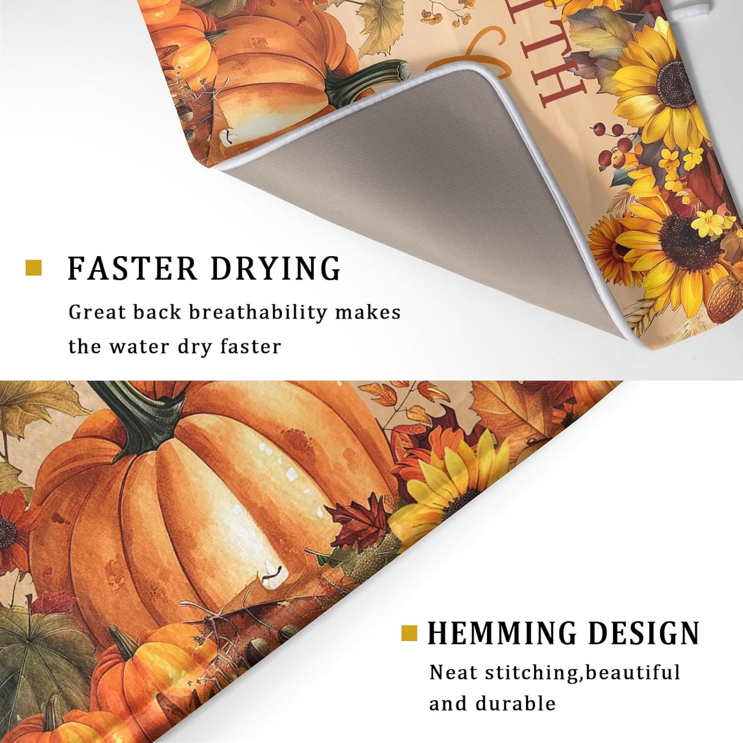 Fall Pumpkin Sunflower Dish Drying Mat 18”x24” Faith Family Fall Drying Mat for Kitchen Counter Absorbent Autumn Orange Pumpkins Thanksgiving Dishes Pad Drainer Mat Protector for Kitchen Fast Dry