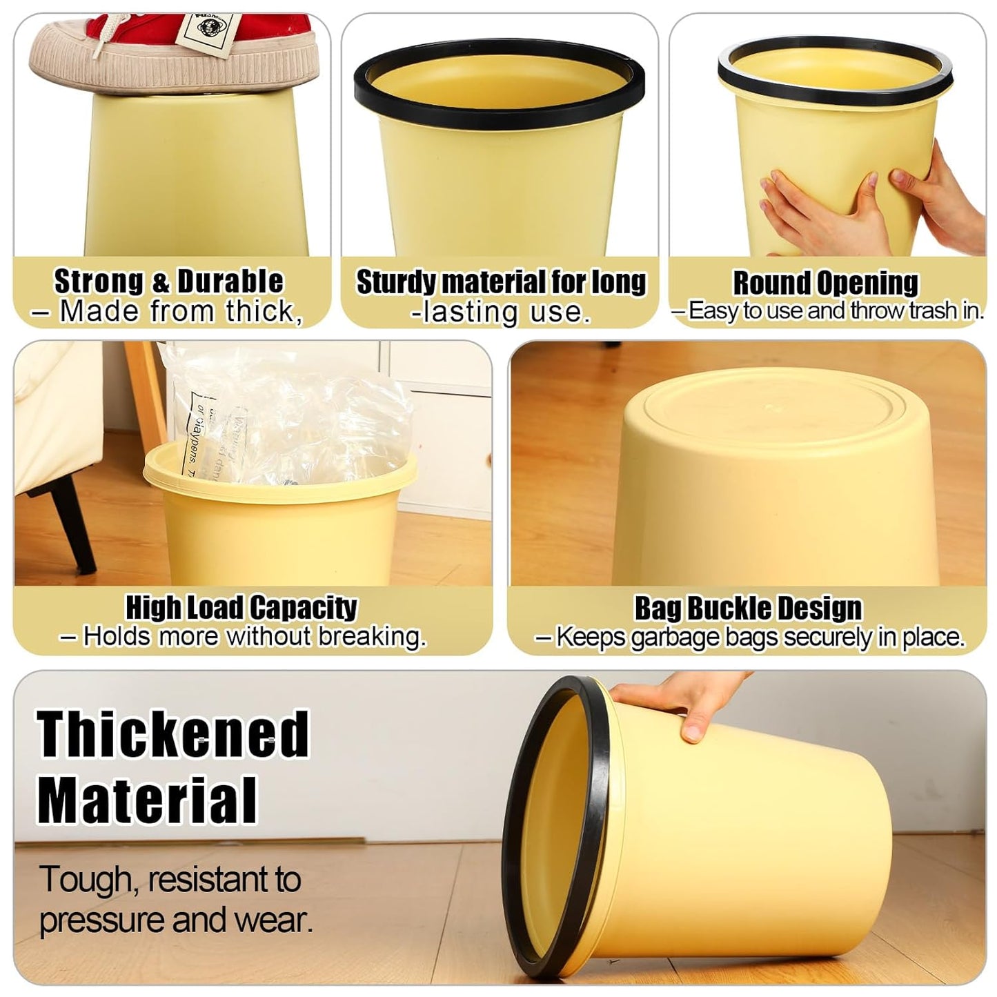 Maxdot 36 Pcs Bathroom Trash Cans Bulk 2 Gallon Small Waste basket Round Garbage Can Plastic Trash Bin Small Container for Home Dorm Kitchen Office Living Room Study Compact Spaces(Black, Beige, Gray)