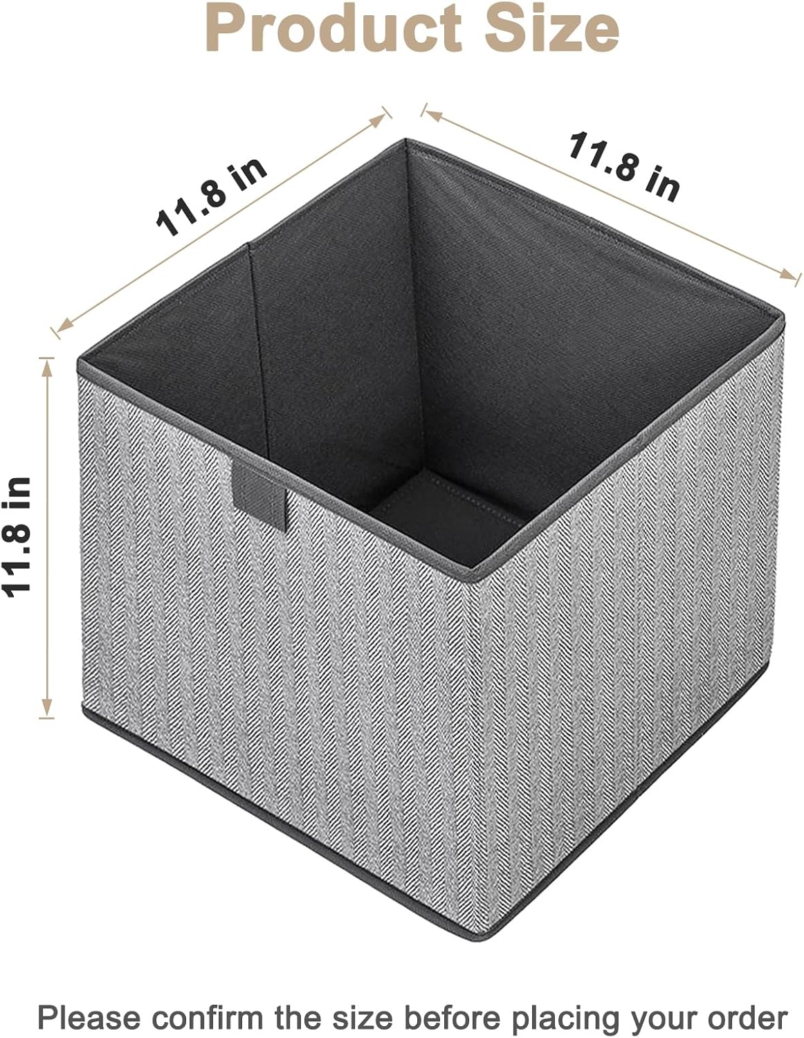 Storage Baskets, 11.8-Inch Woven Fabric Bins, Storage Cubes with Reinforced Handles, Organizer Bins for Closet Shelves, Foldable, for Toys, Clothes, Natural Beige (2PCS/Grey-11.8*11.8*11.8inch)