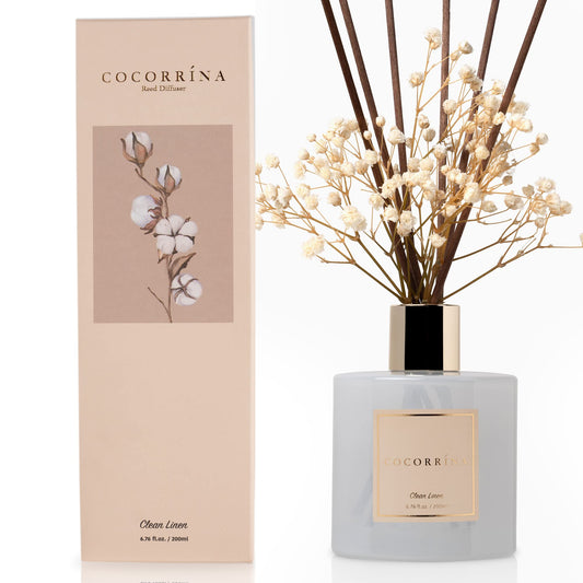 Cocorrína Reed Diffuser Set, Clean Linen 6.7 fl oz Scented Diffuser with Sticks Home Fragrance Reed