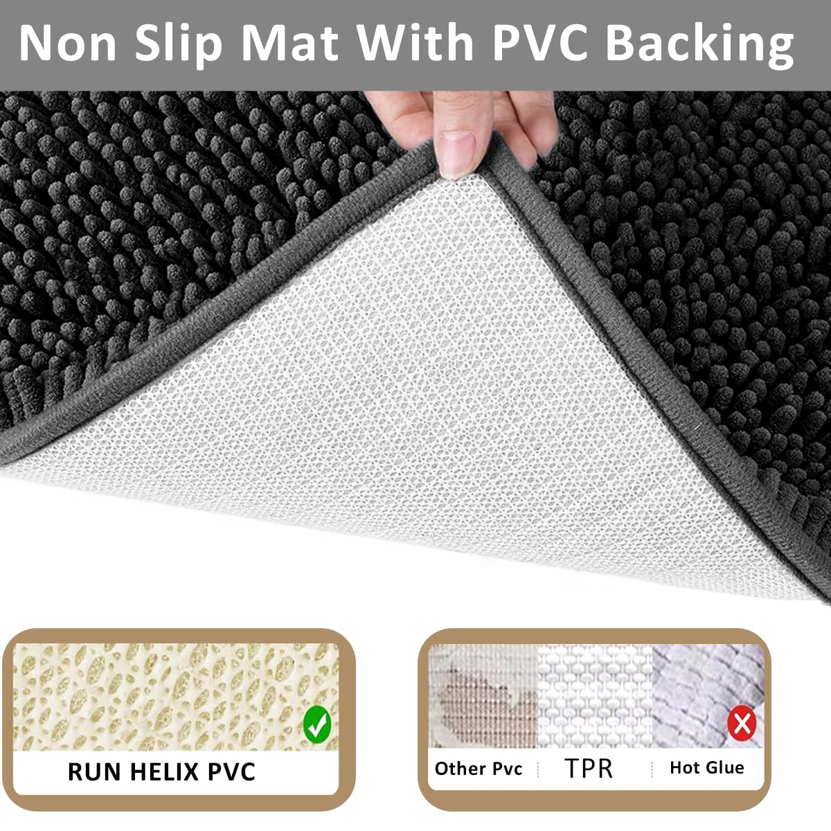 Bathroom Rugs Set Non Slip 3 Piece Bath Mat Washable Chenille Bath Rugs with PVC Backing Bath