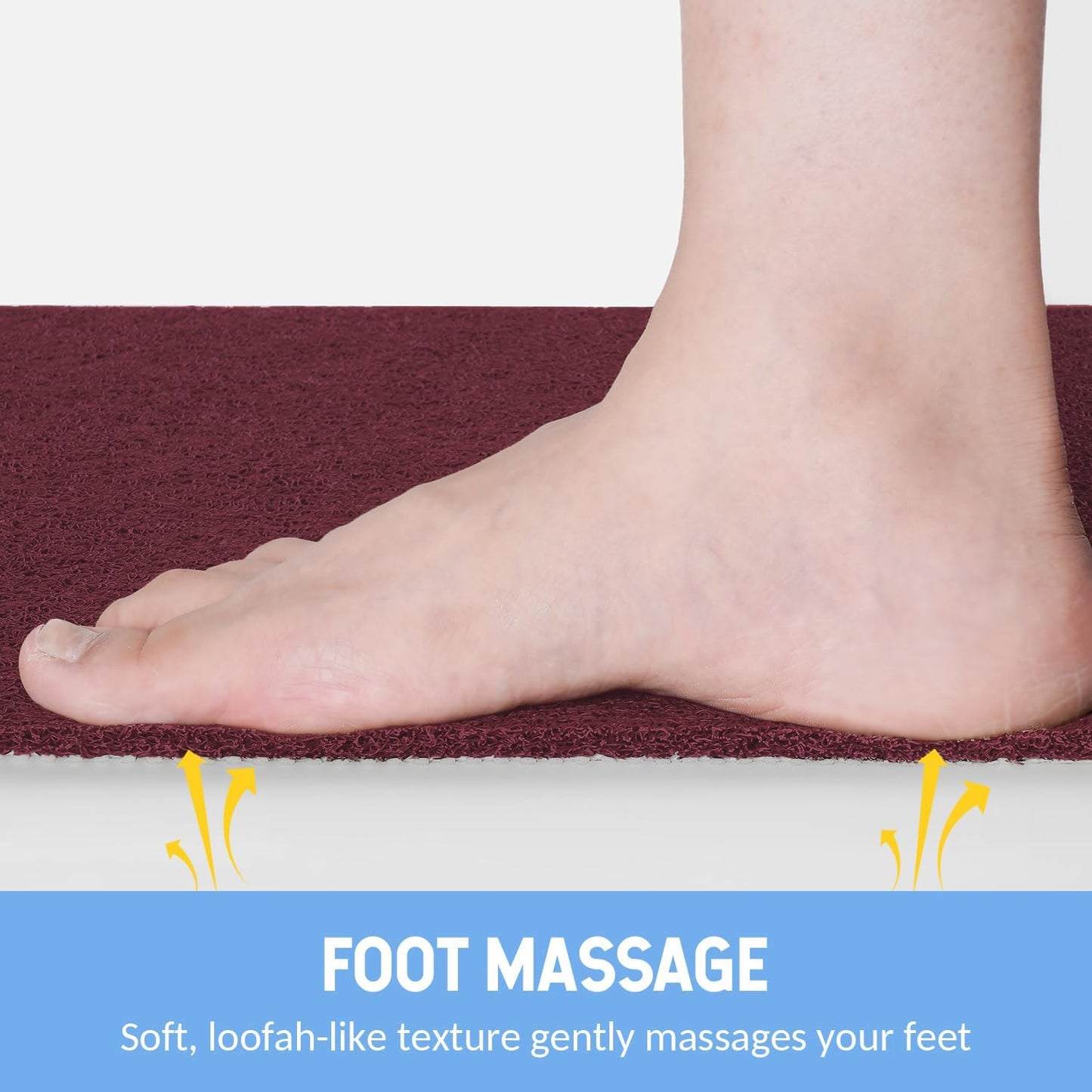 Non-Slip Bathtub Mat, Anti Slip Shower Mat, Fast Drying Bathtub Mats, Foot Scrubber Mat, Anti Slip Mat for Tub, Floor, Bathroom, Kitchen, Home, Hotel (Wine Red 24"×16")